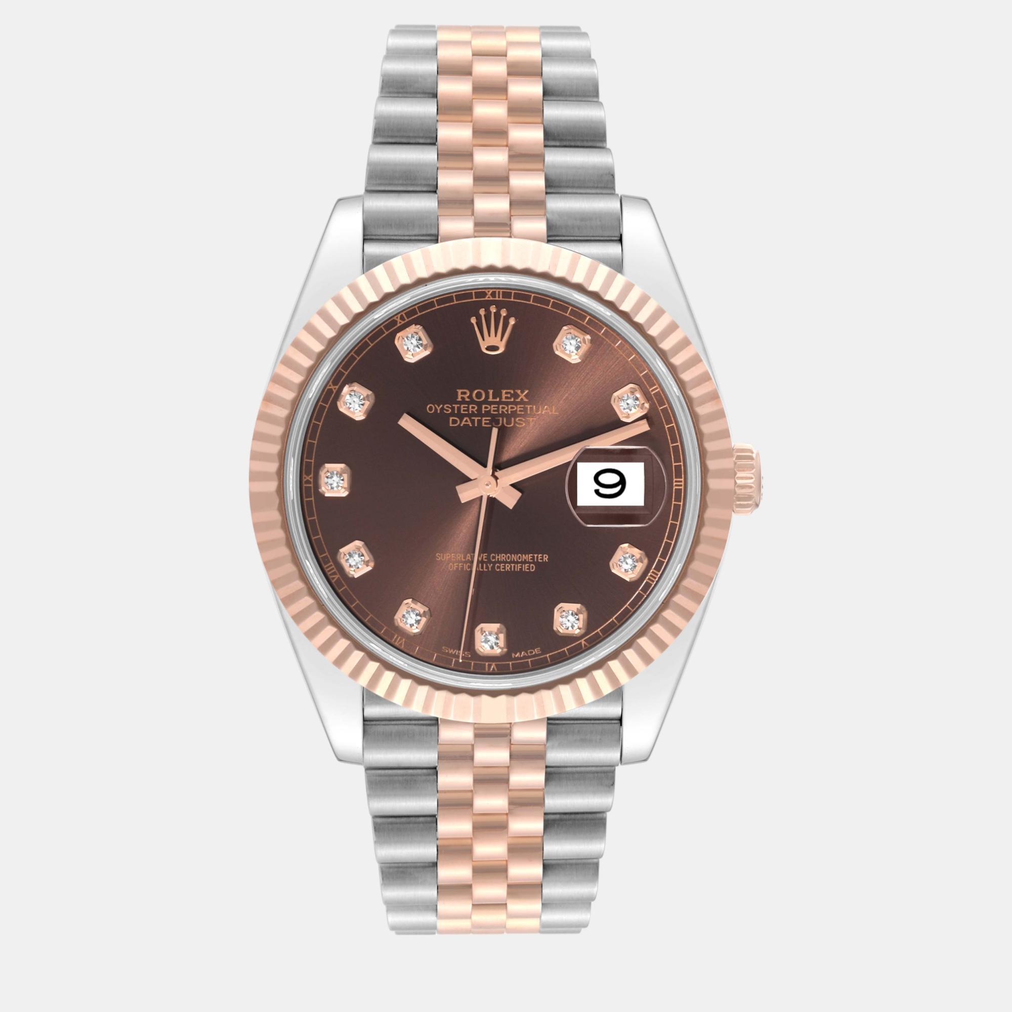 

Rolex Datejust Steel Rose Gold Chocolate Dial Men's Watch 41 mm, Brown