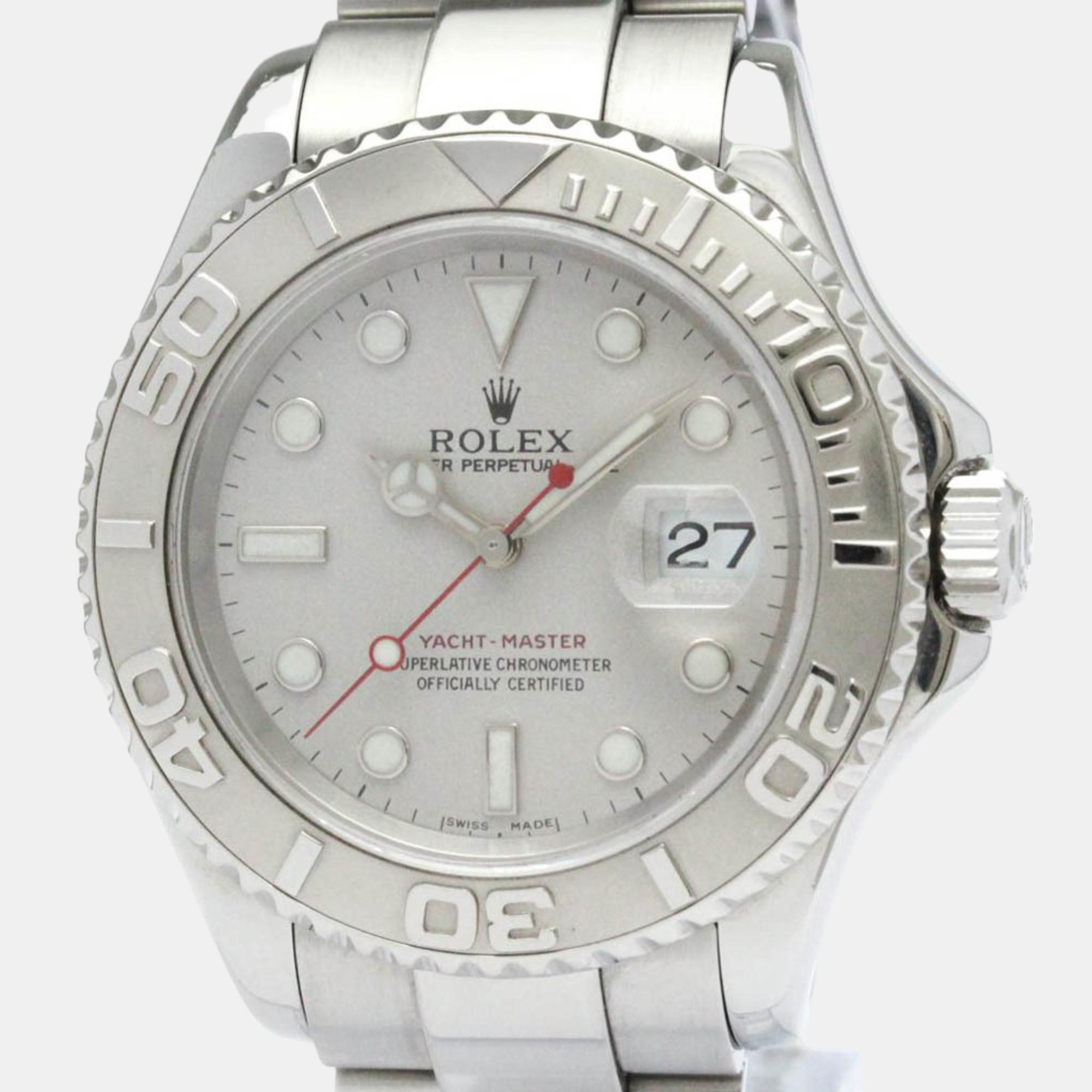 Rolex Silver Platinum Stainless Steel Yacht-Master 16622 Automatic Men's Wristwatch 40 mm