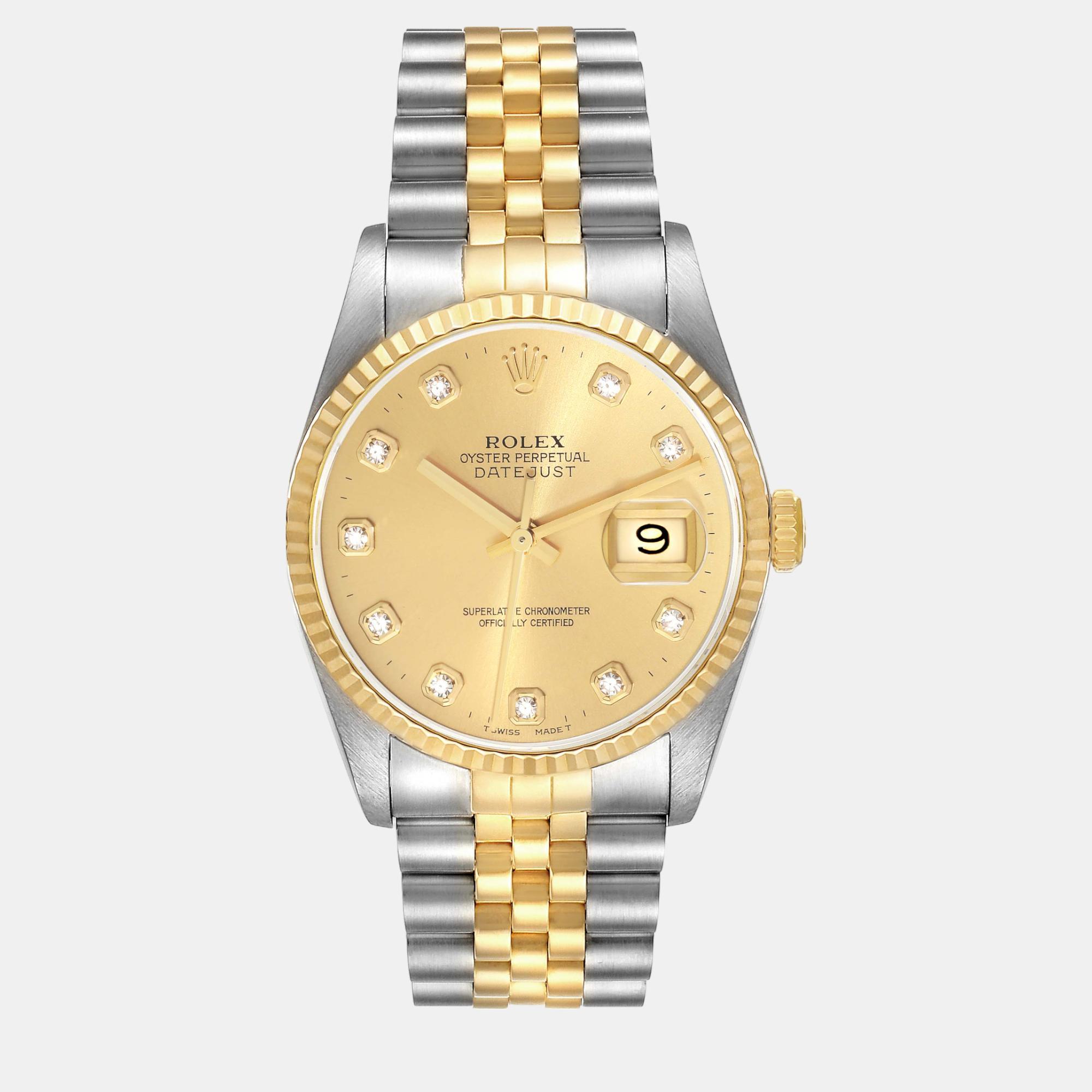 

Rolex Datejust Diamond Dial Steel Yellow Gold Men's Watch 36 mm