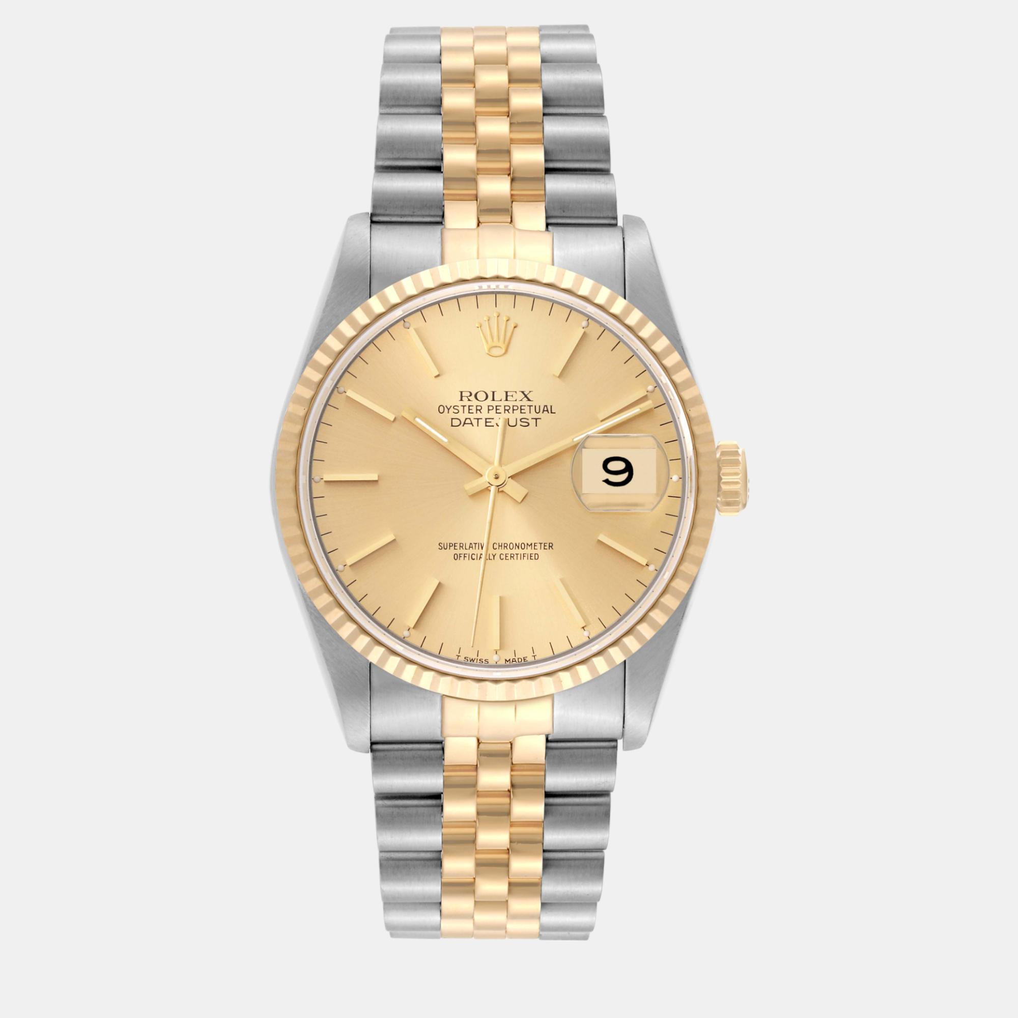 

Rolex Datejust Steel Yellow Gold Champagne Dial Men's Watch 36 mm