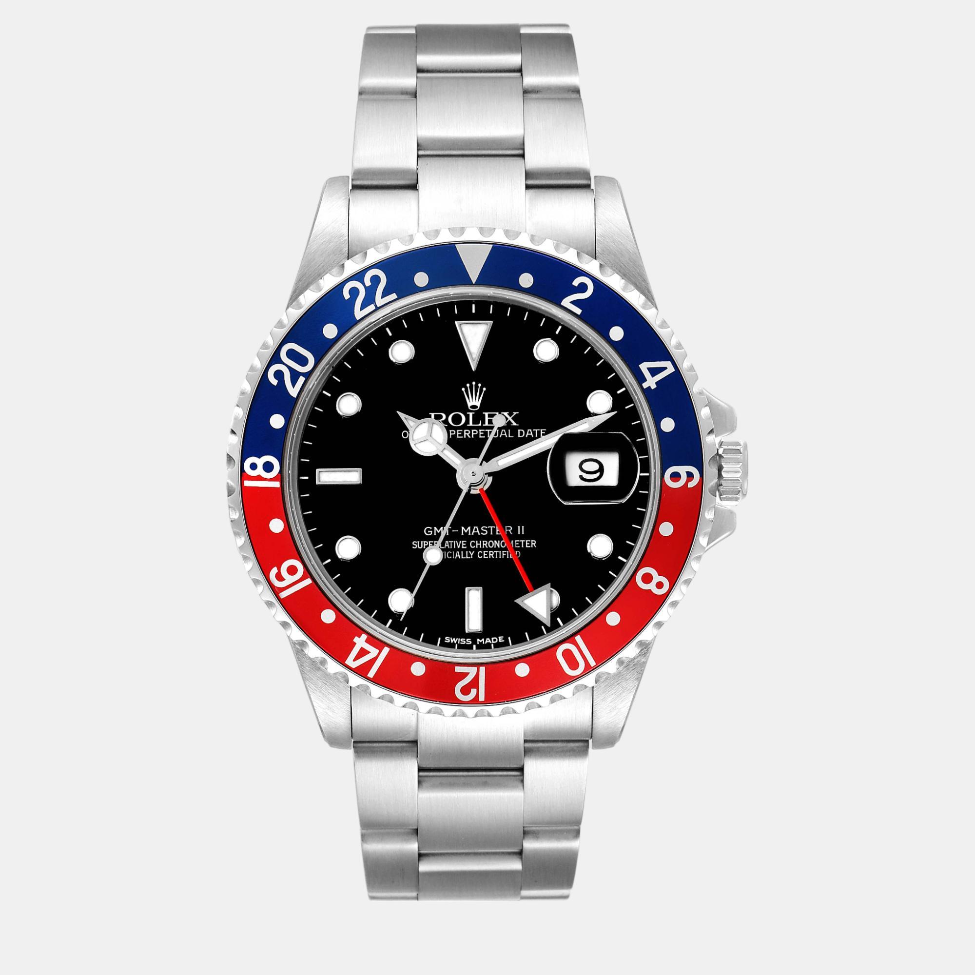 

Rolex GMT Master II Blue Red Pepsi Bezel Error Dial Steel Men's Watch 40 mm, Black