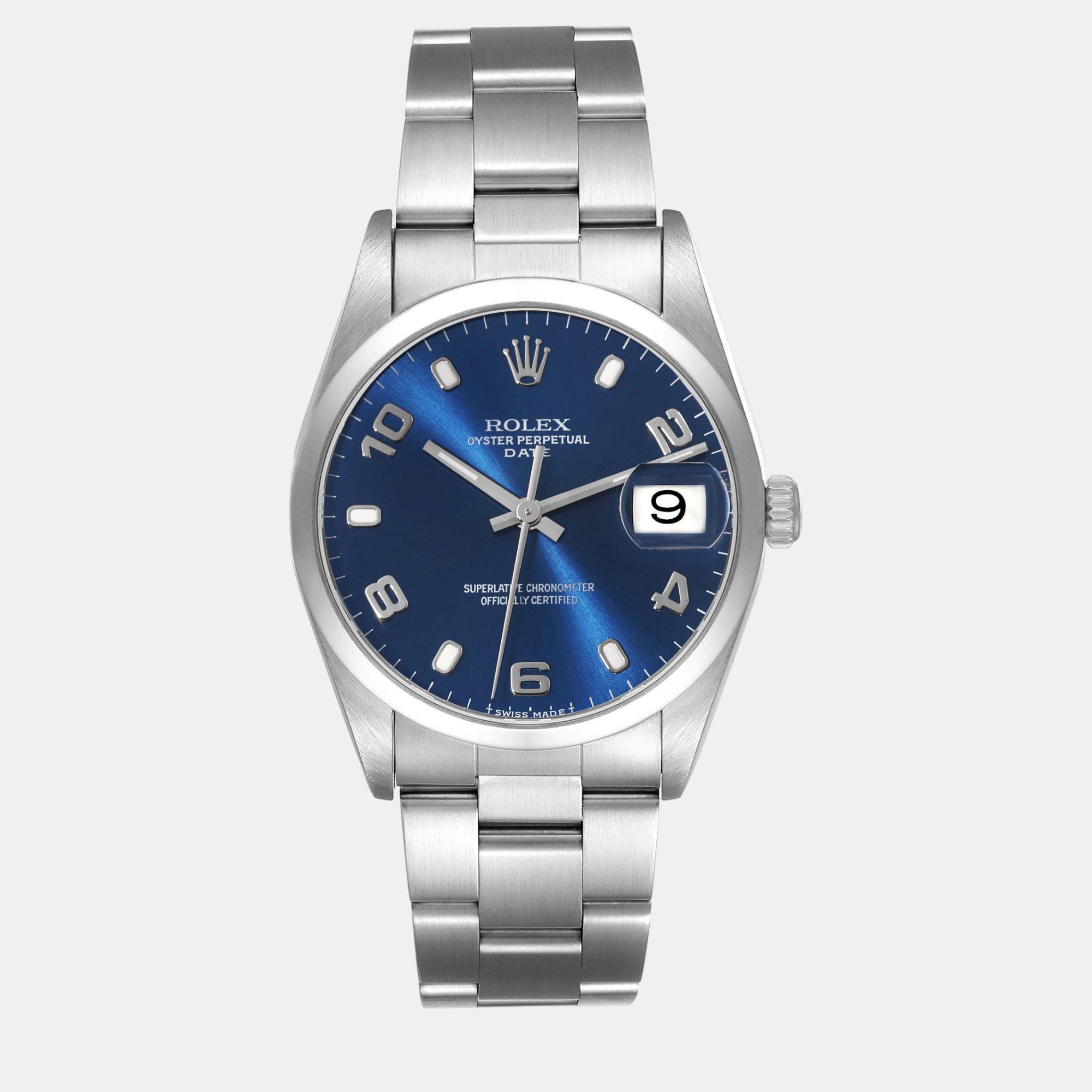 

Rolex Date Blue Dial Oyster Bracelet Steel Men's Watch 34 mm