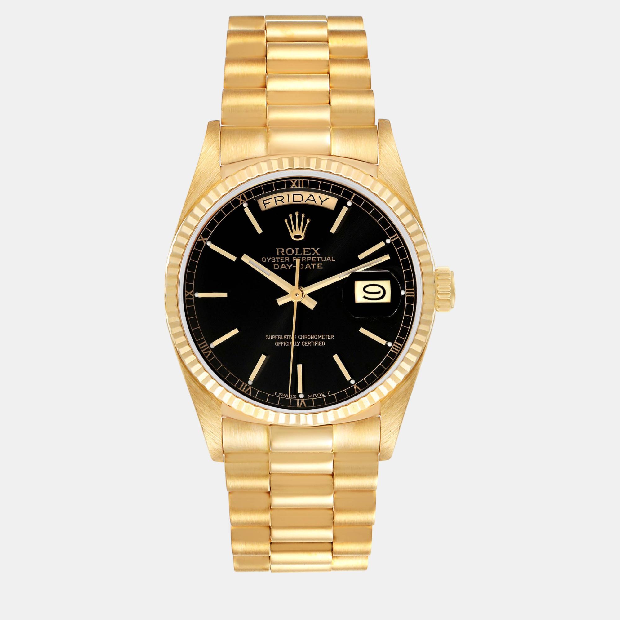

Rolex President Day-Date Yellow Gold Black Dial Men's Watch 36 mm