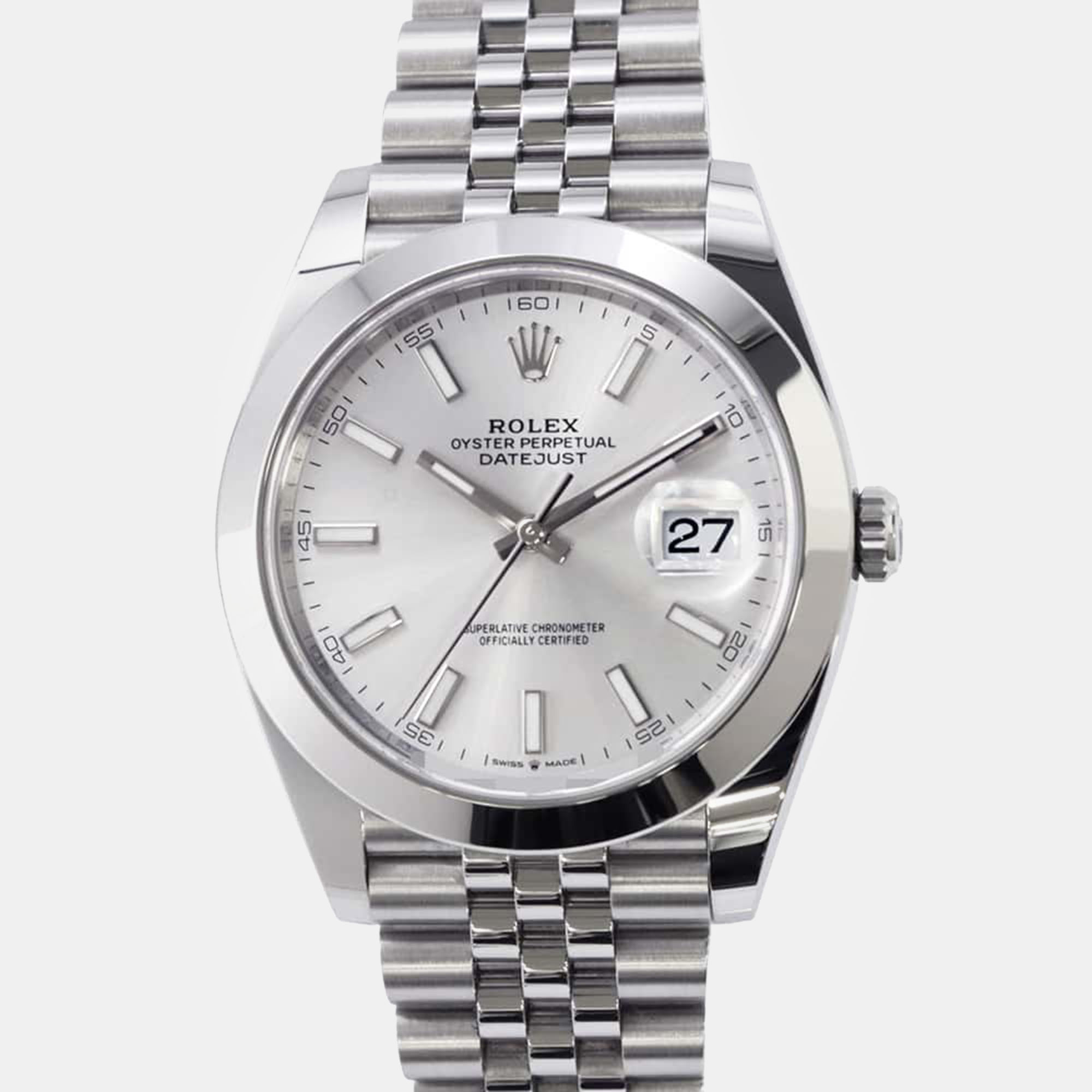 

Rolex Silver Stainless Steel Datejust 126300 Automatic Men's Wristwatch 41 mm