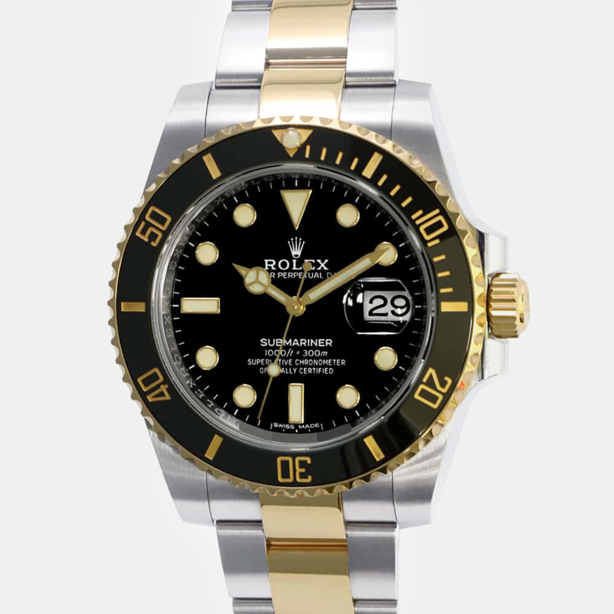 Pre-owned Rolex Black 18k Yellow Gold Stainless Steel Submariner 116613ln Automatic Men's Wristwatch 40 Mm
