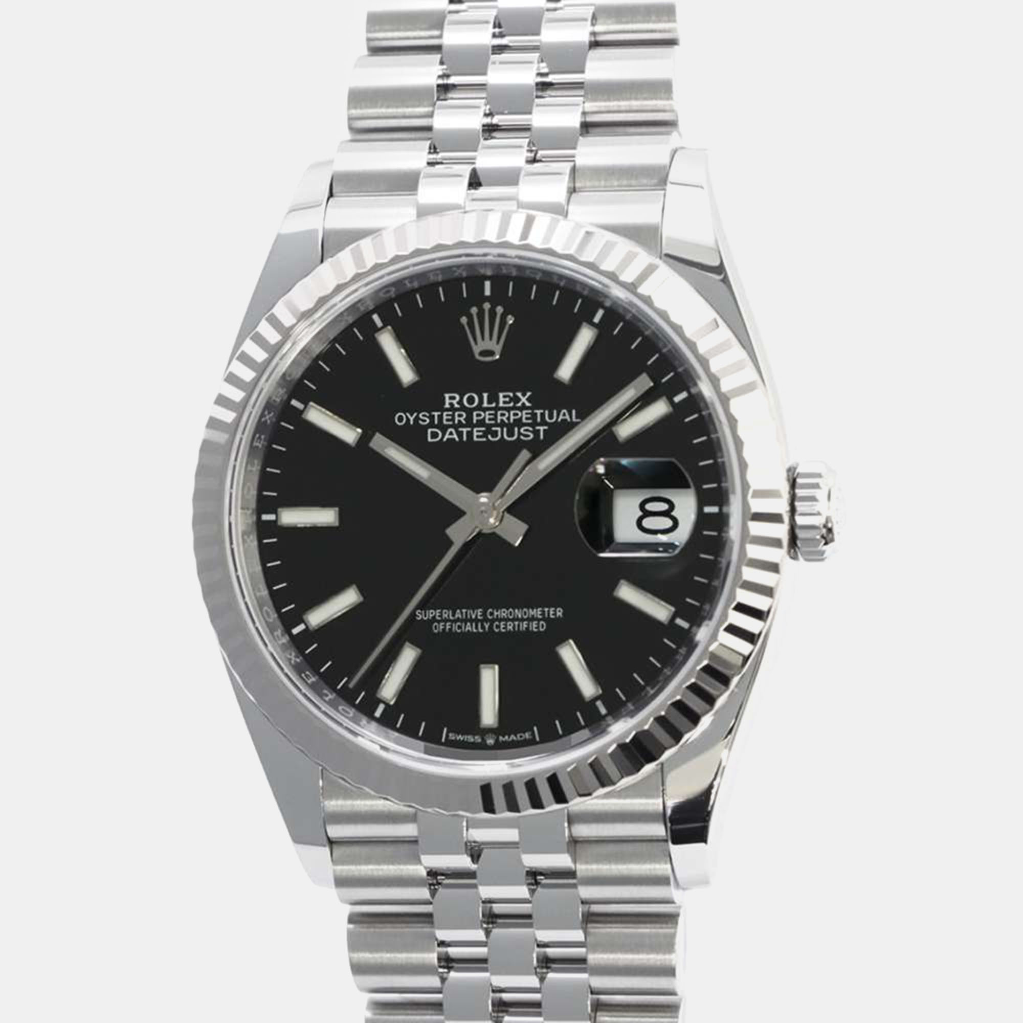 

Rolex Black Stainless Steel Datejust 126234 Automatic Men's Wristwatch 36 mm