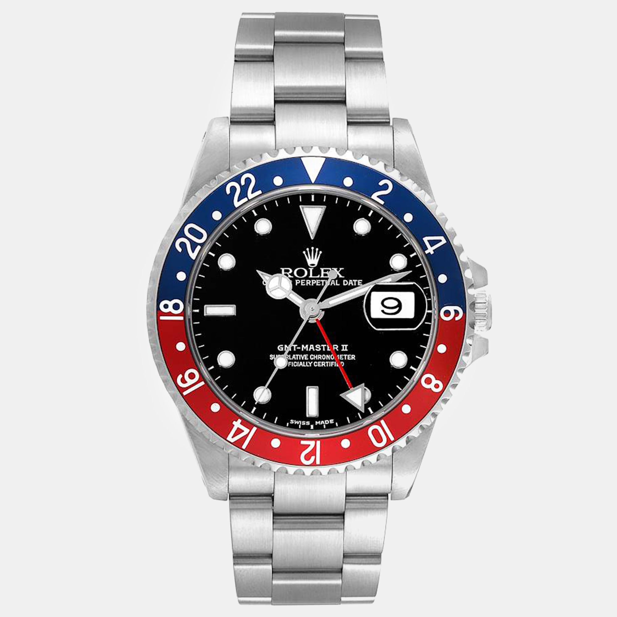 

Rolex GMT Master II Blue Red Pepsi Bezel Steel Men's Watch 40 mm, Black