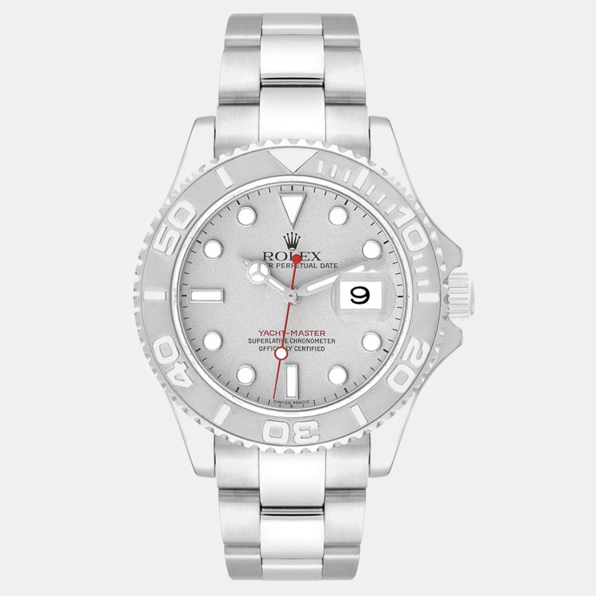 

Rolex Yachtmaster Platinum Dial Bezel Steel Men's Watch 40 mm, Silver