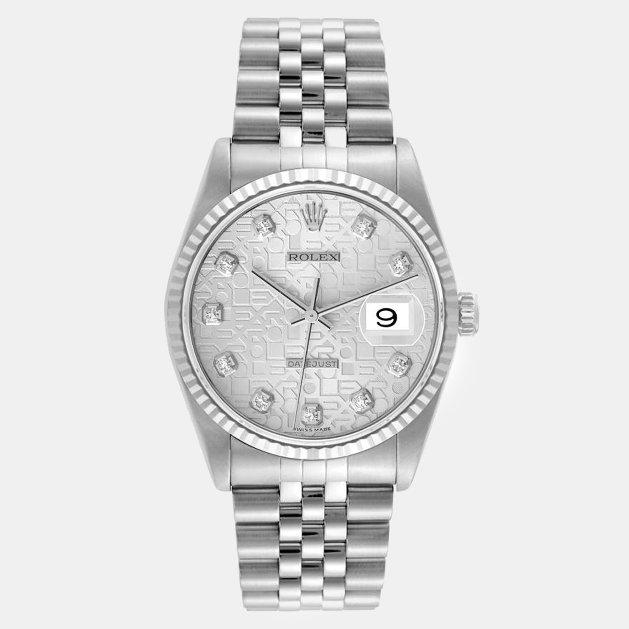 

Rolex Datejust Steel White Gold Anniversary Diamond Dial Men's Watch 36 mm, Silver