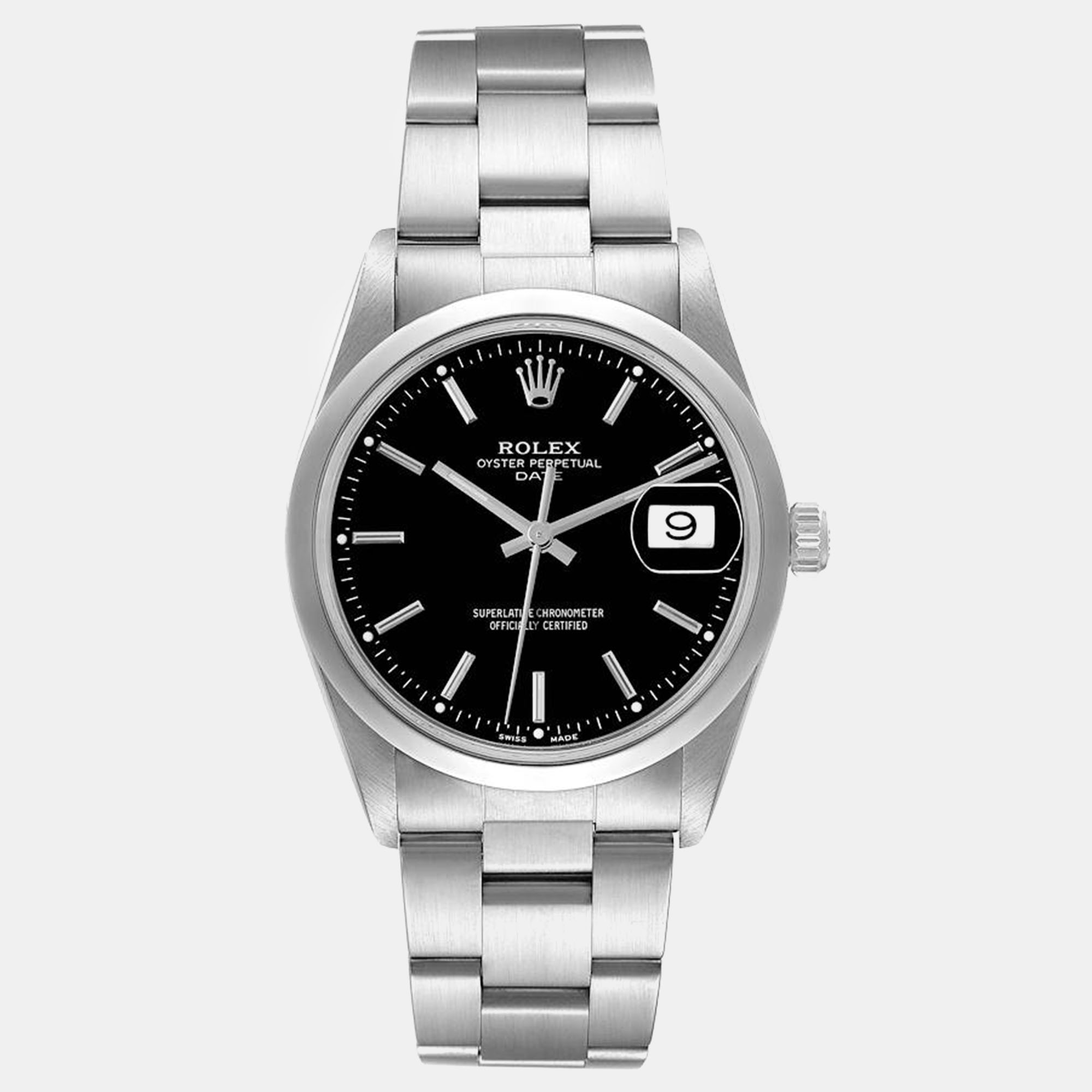 

Rolex Date Black Dial Smooth Bezel Steel Men's Watch 34 mm