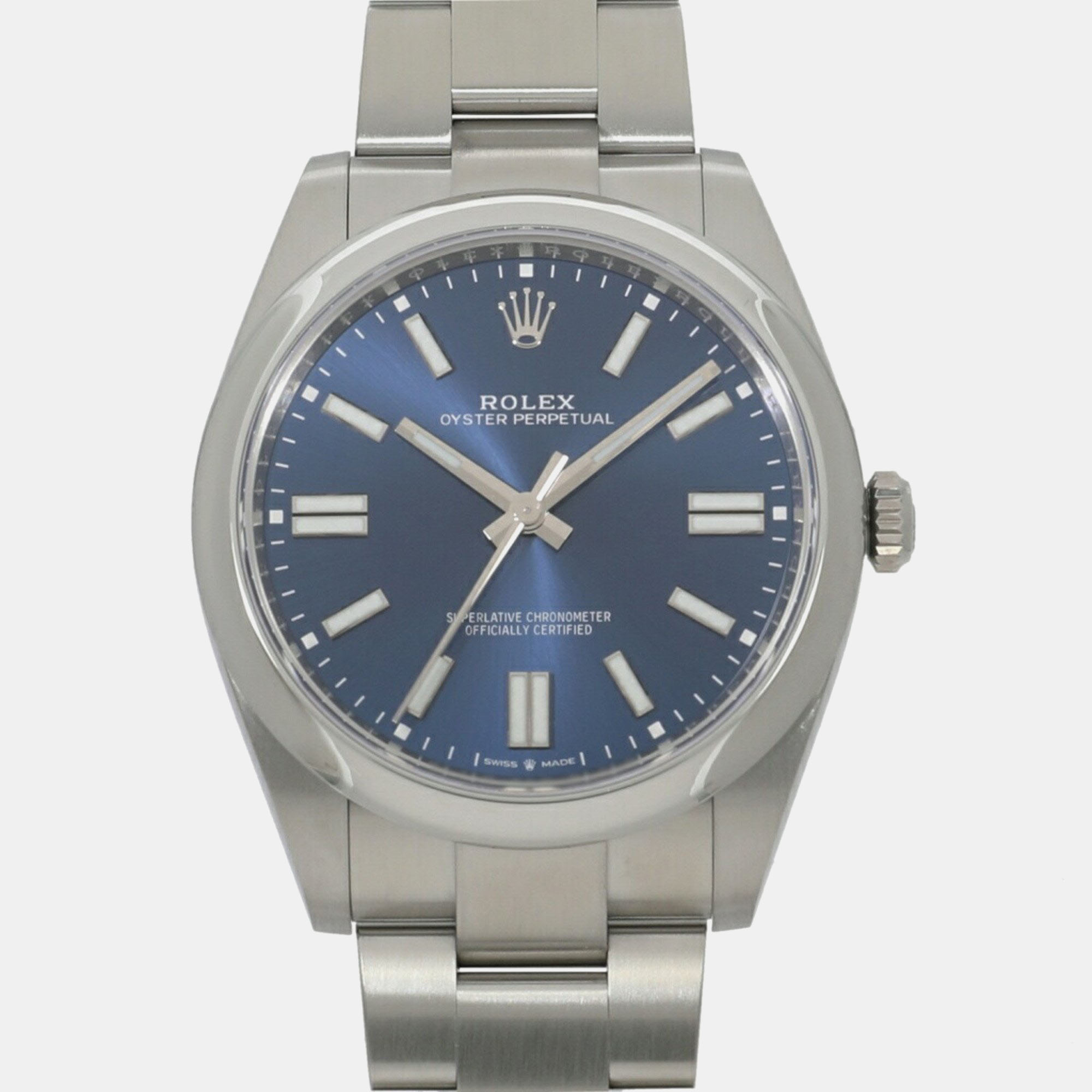 

Rolex Blue Stainless Steel Oyster Perpetual Automatic Men's Wristwatch 41 mm