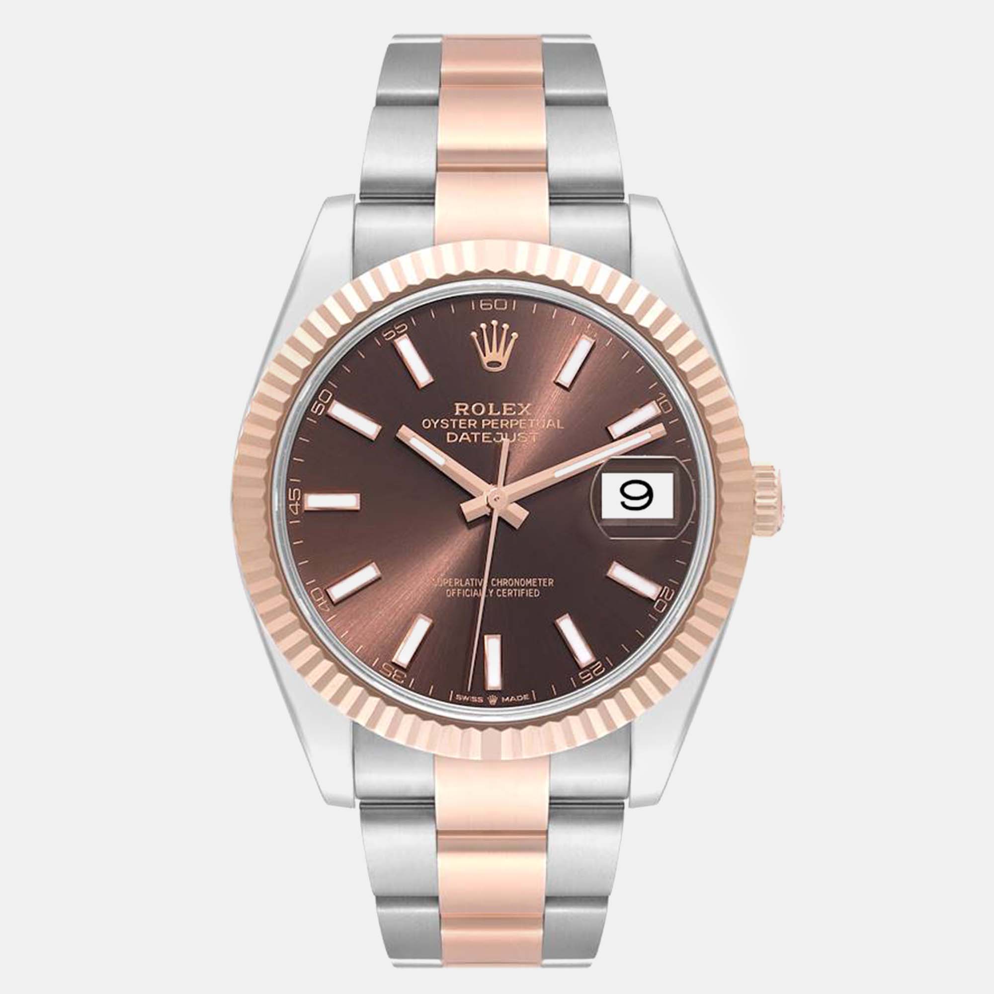 

Rolex Datejust Steel Rose Gold Chocolate Dial Men's Watch 41 mm, Brown