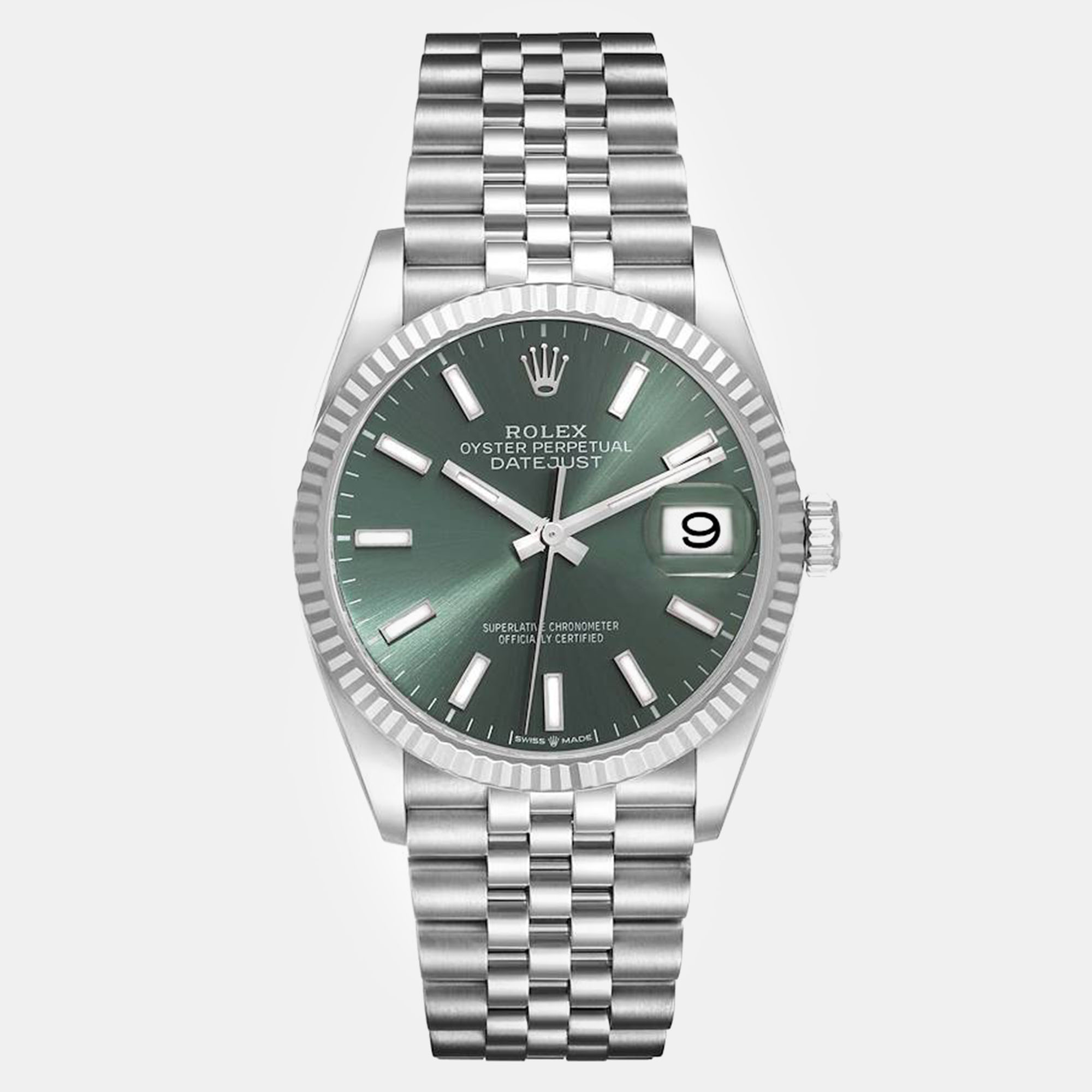 

Rolex Datejust Steel White Gold Mint Green Dial Men's Watch 36 mm