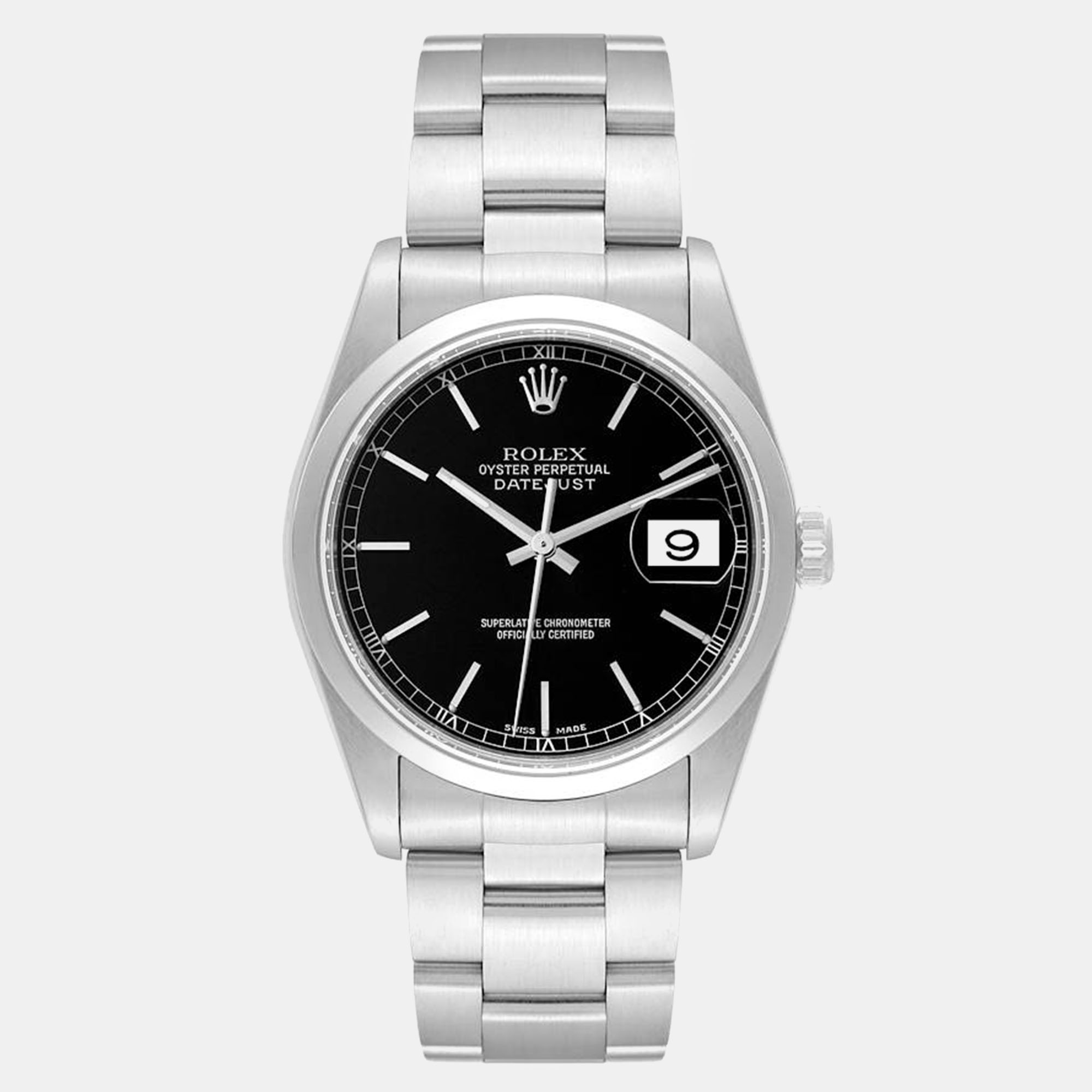 

Rolex Datejust Black Dial Smooth Bezel Steel Men's Watch 36 mm