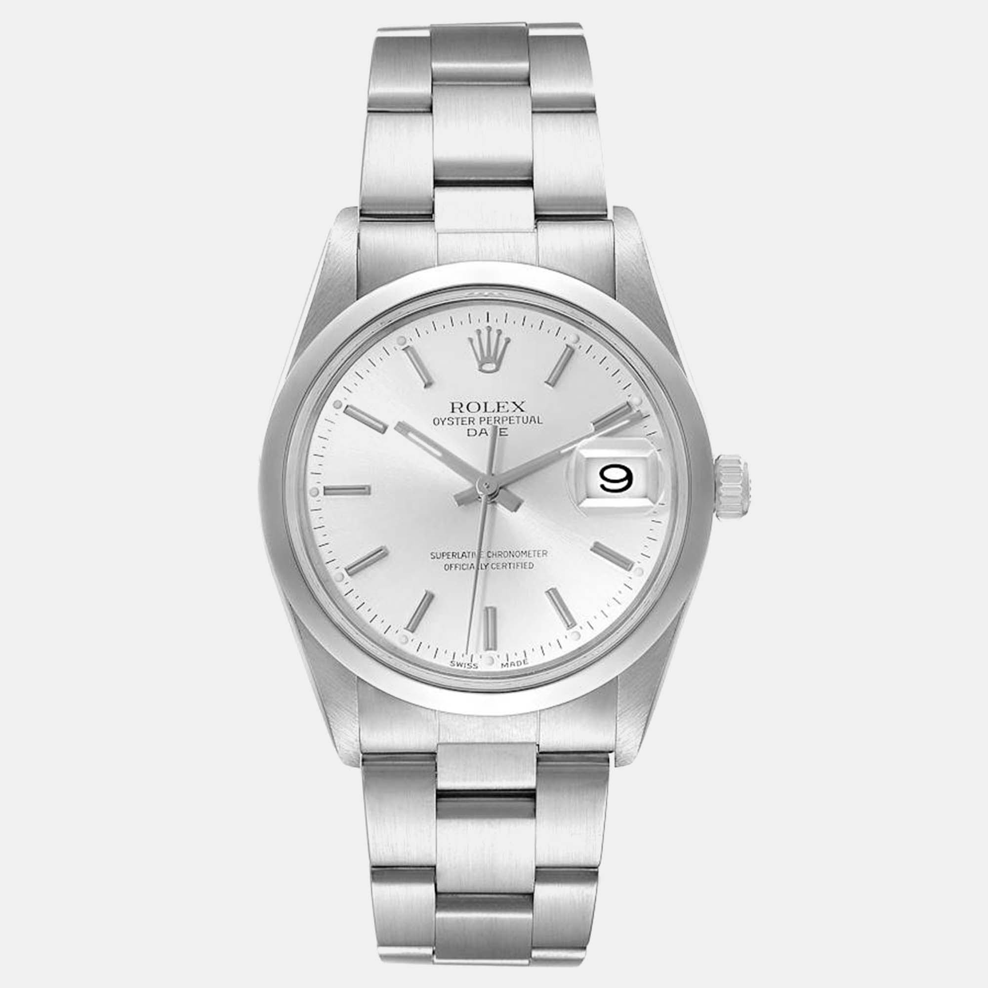 

Rolex Date Silver Dial Smooth Bezel Steel Men's Watch 34 mm