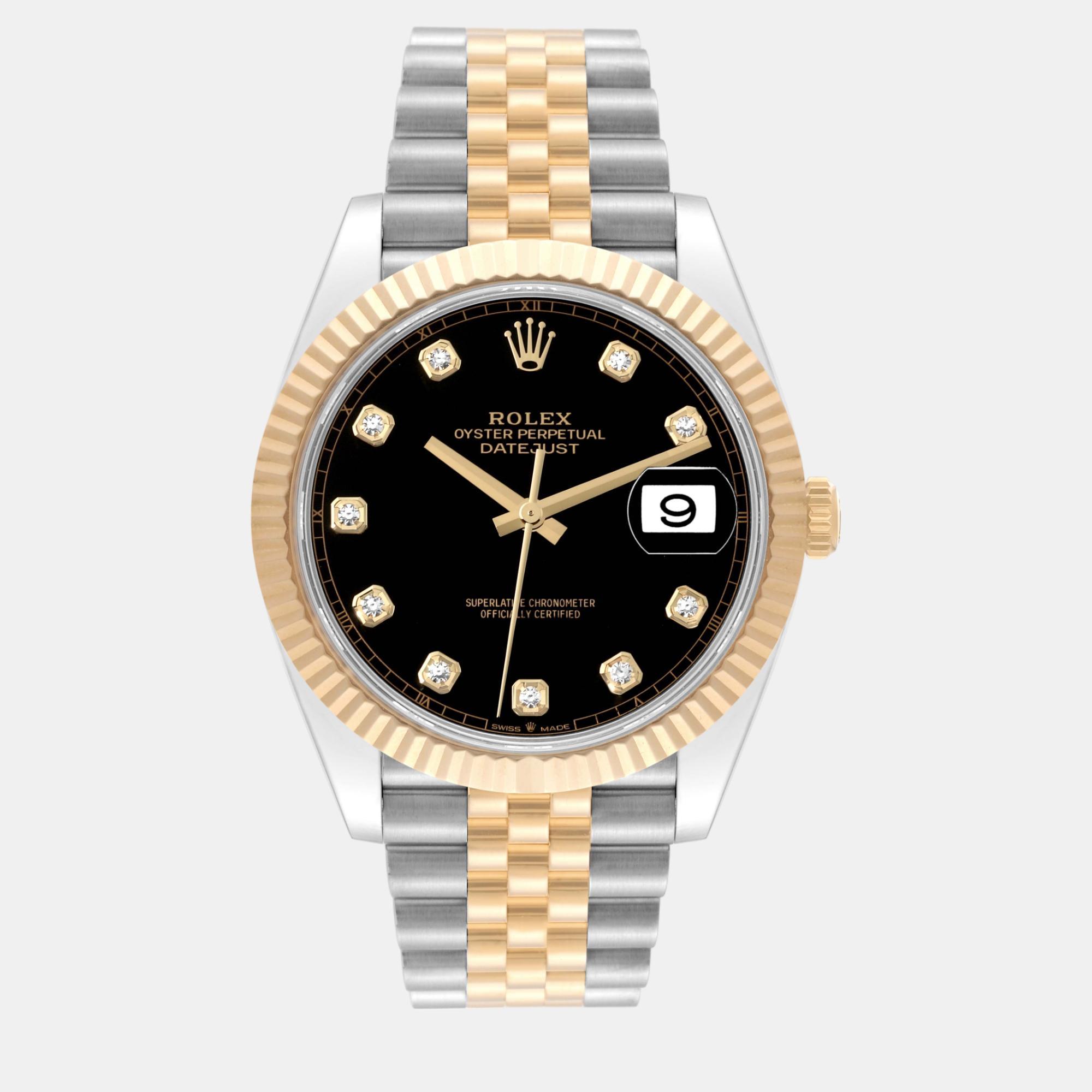 

Rolex Datejust Steel Yellow Gold Diamond Dial Men's Watch 41 mm, Black