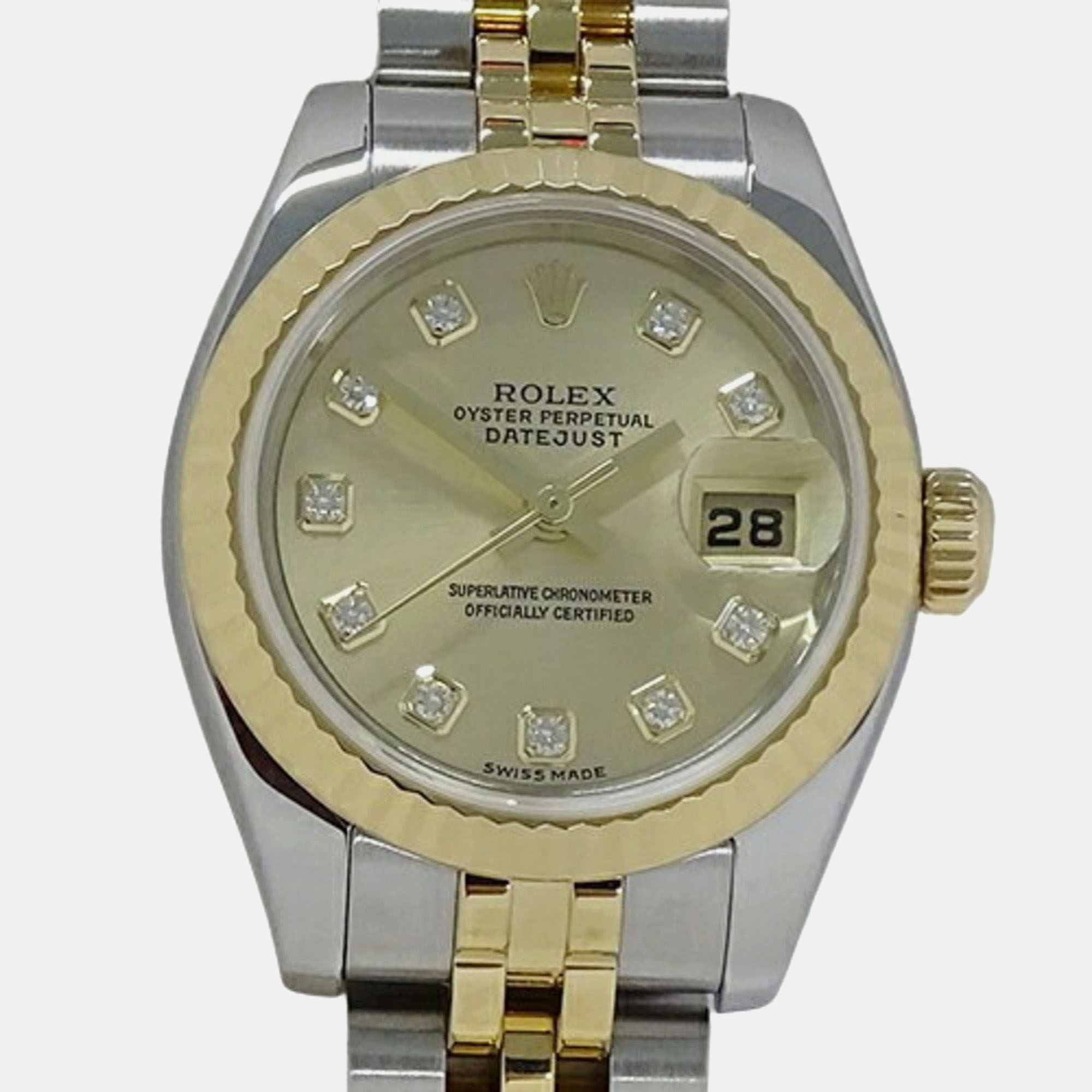 

Rolex Champagne Diamond 18k Yellow Gold Stainless Steel Datejust 179173 Automatic Men's Wristwatch 26 mm