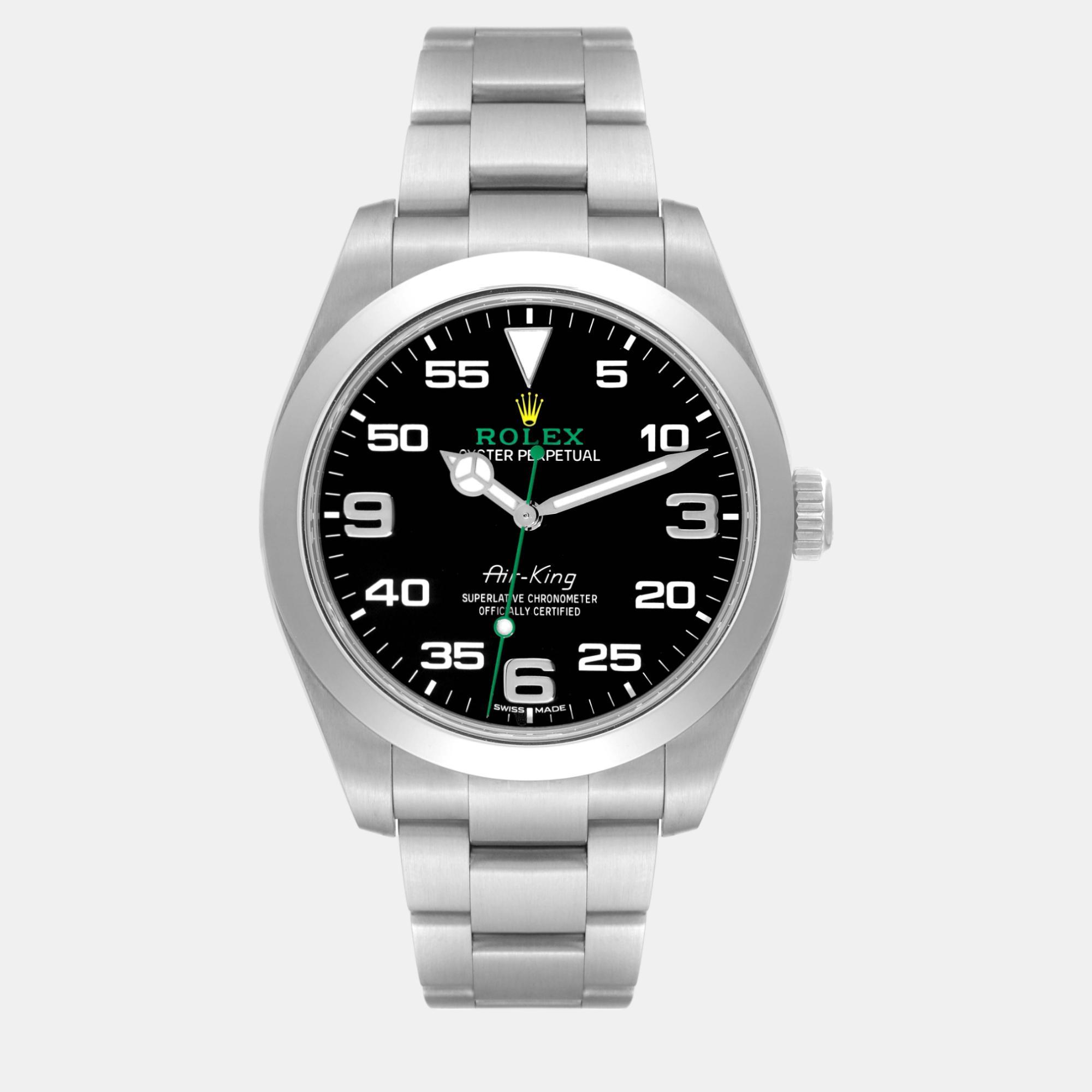 

Rolex Oyster Perpetual Air King Green Hand Steel Mens Watch, Black