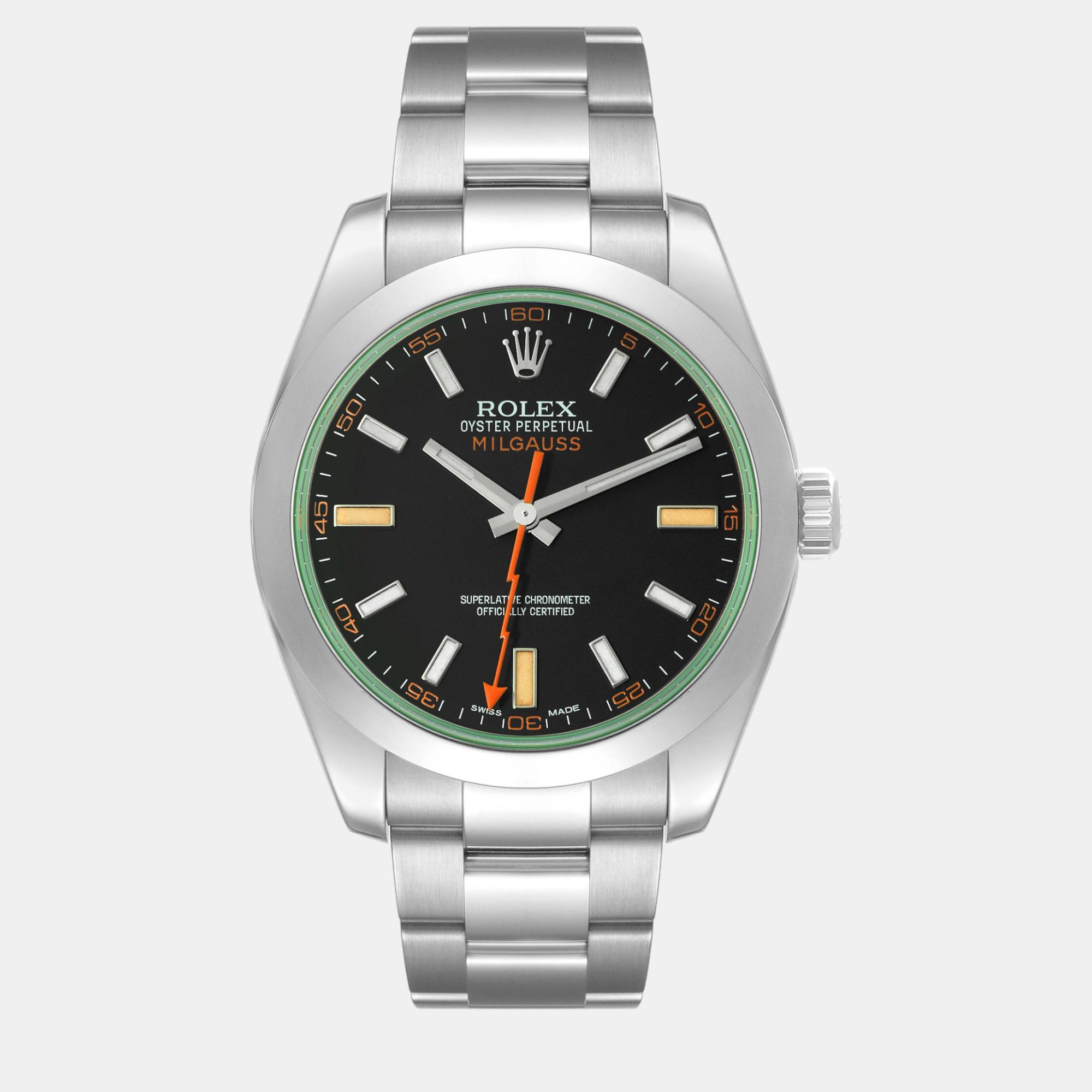 

Rolex Milgauss Black Dial Green Crystal Steel Mens Watch