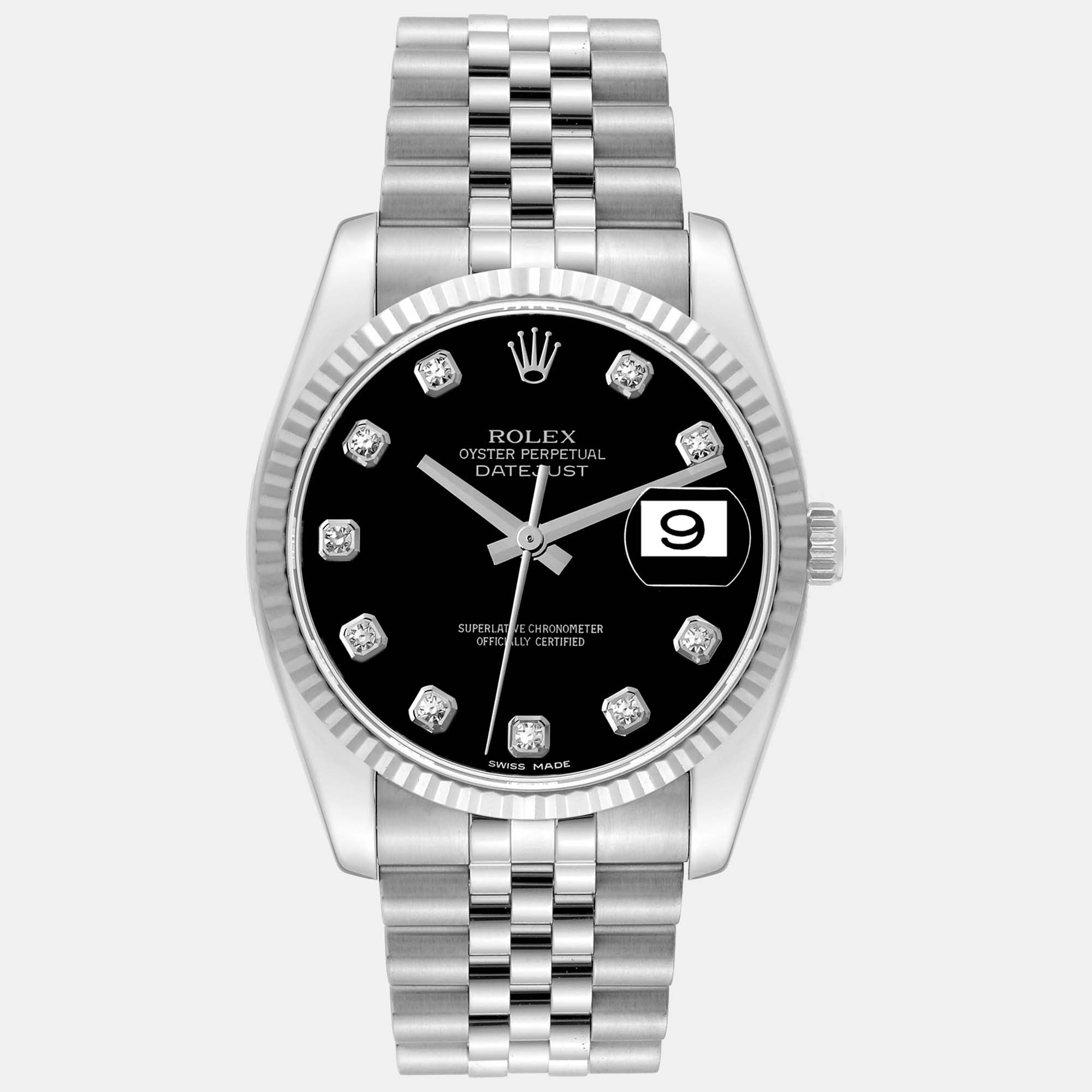 

Rolex Datejust Steel White Gold Black Diamond Dial Men's Watch 36 mm