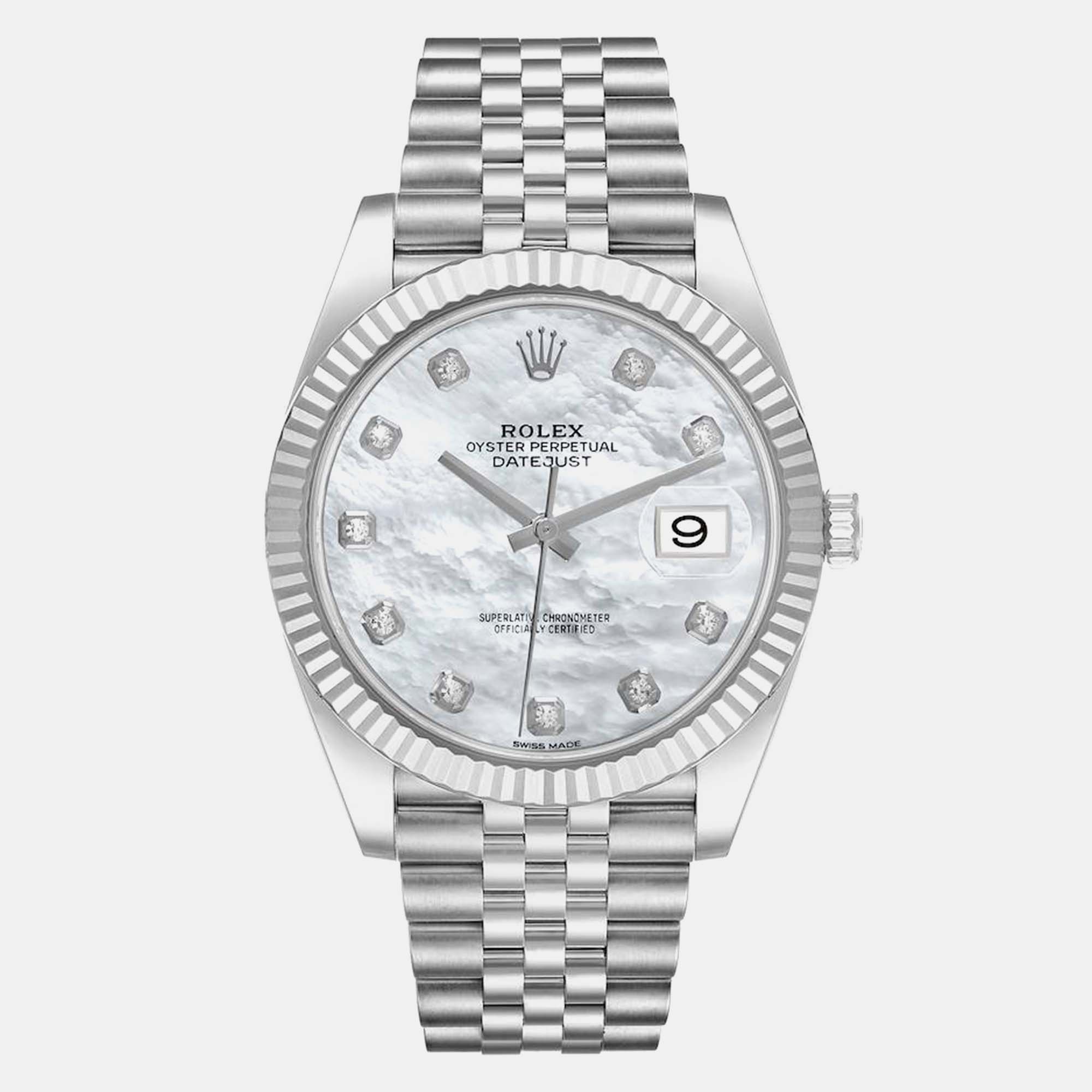 

Rolex Datejust Steel White Gold MOP Diamond Dial Men's Watch 41 mm