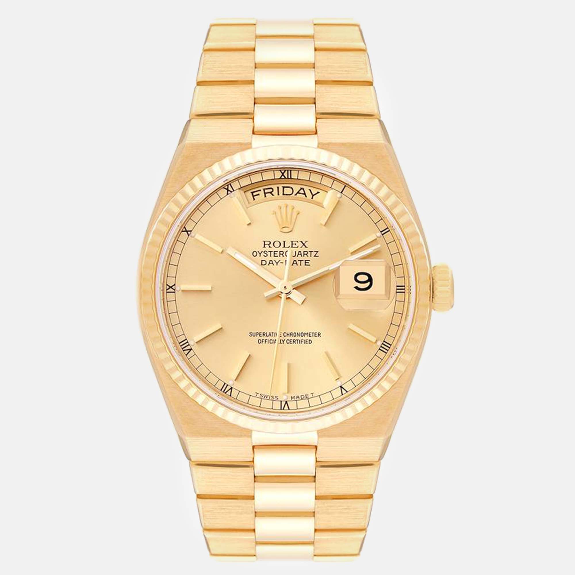 Pre-owned Rolex Oysterquartz President Day-date Yellow Gold Men's Watch 36 Mm