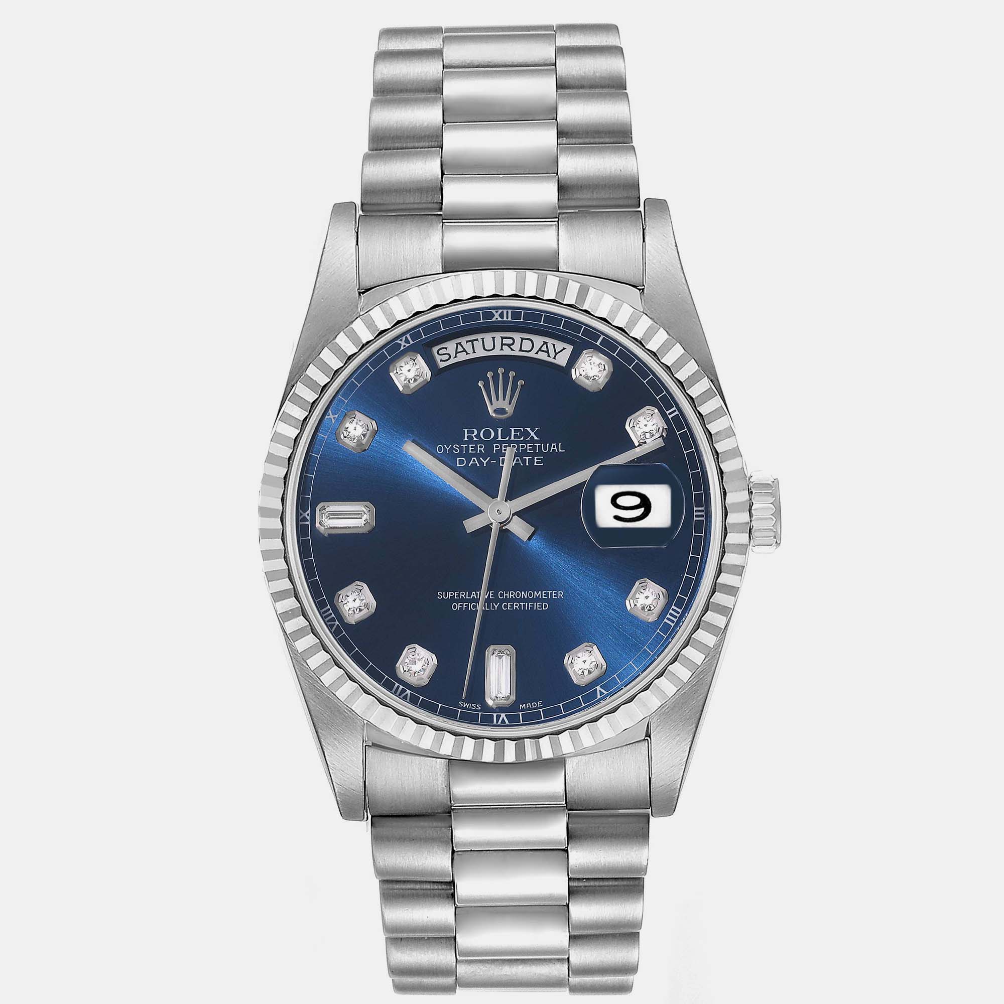 

Rolex President Day-Date White Gold Diamond Dial Men's Watch 36 mm, Blue