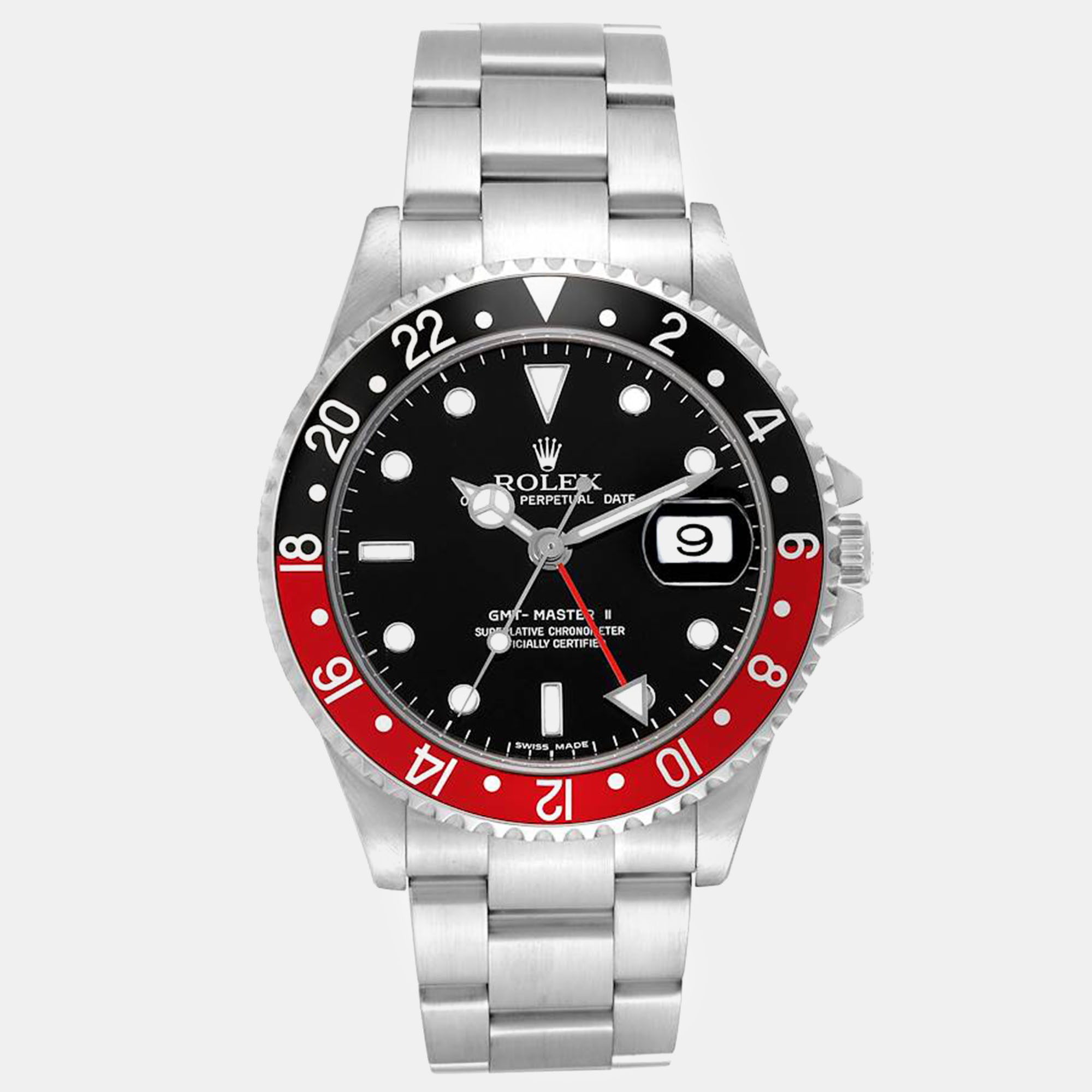 

Rolex GMT Master II Black Red Coke Bezel Error Steel Men's Watch 40 mm