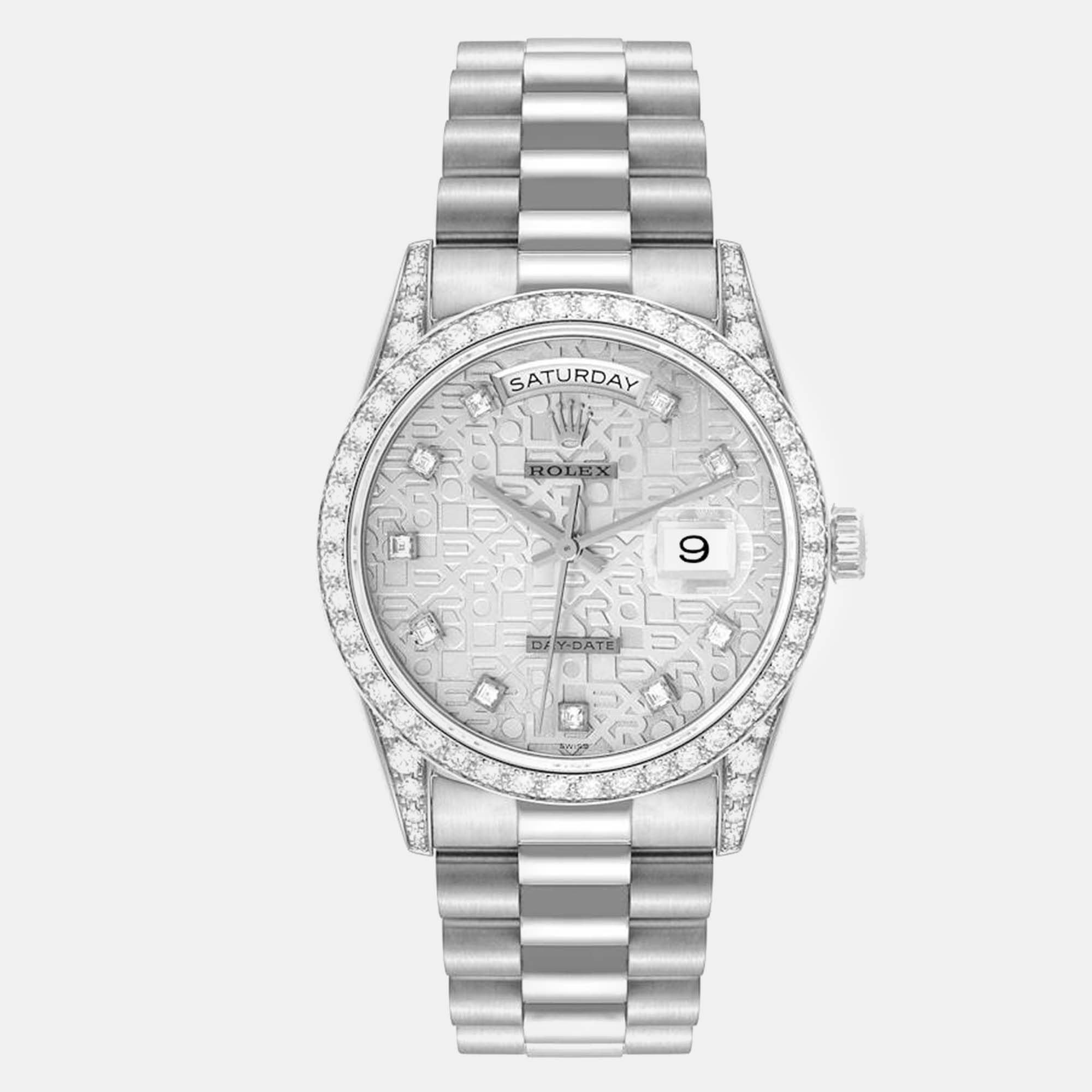 

Rolex President Day-Date Anniversary Dial White Gold Diamond Men's Watch 36 mm, Silver