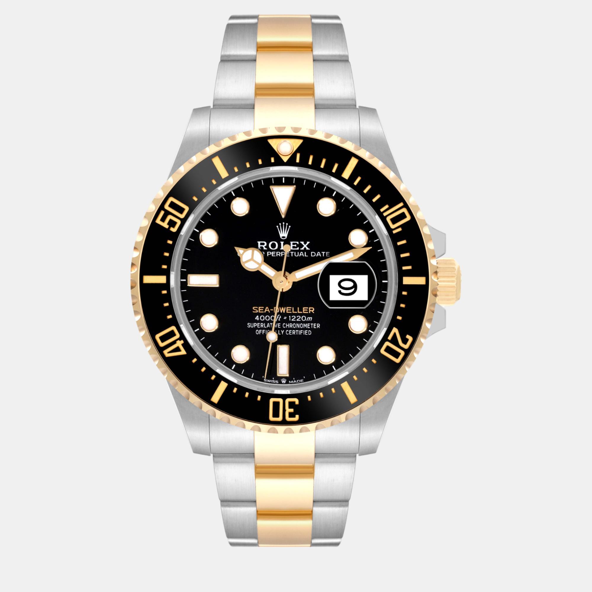 Pre-owned Rolex Seadweller Black Dial Steel Yellow Gold Men's Watch 43 Mm