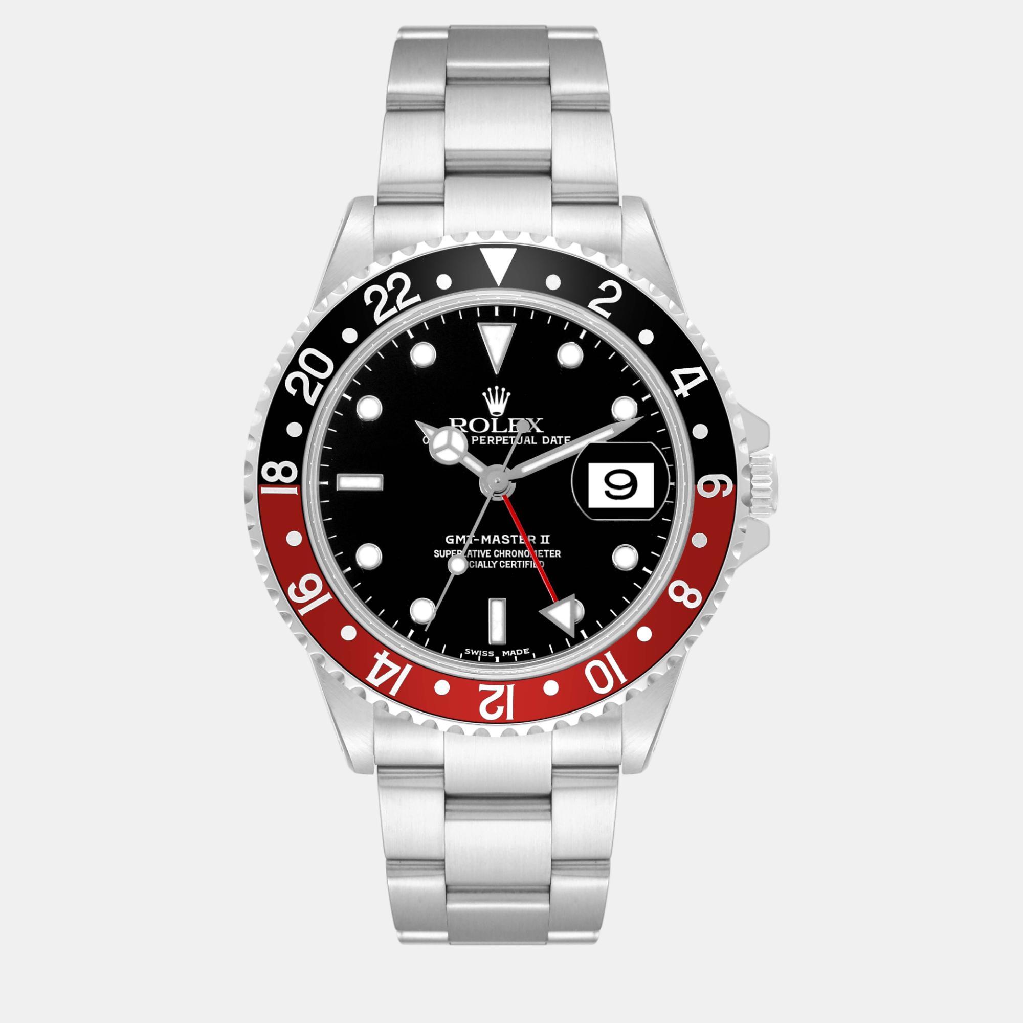 

Rolex GMT Master II Black Red Coke Bezel Steel Men's Watch 40 mm