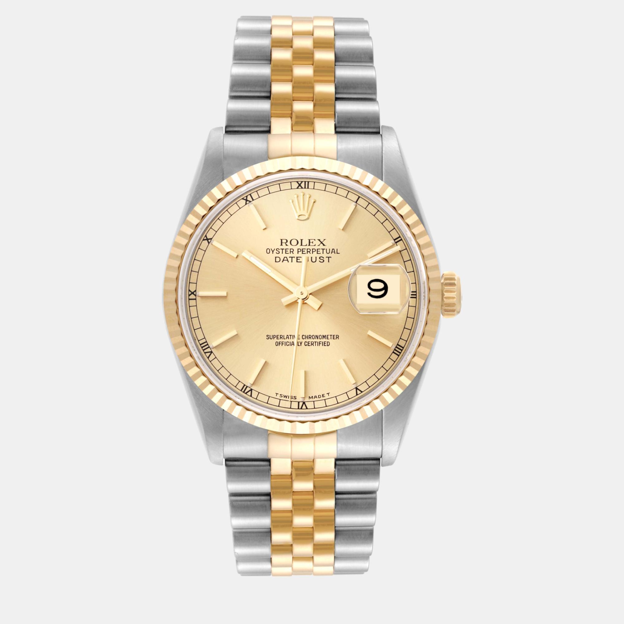

Rolex Datejust Steel Yellow Gold Champagne Dial Men's Watch 36 mm