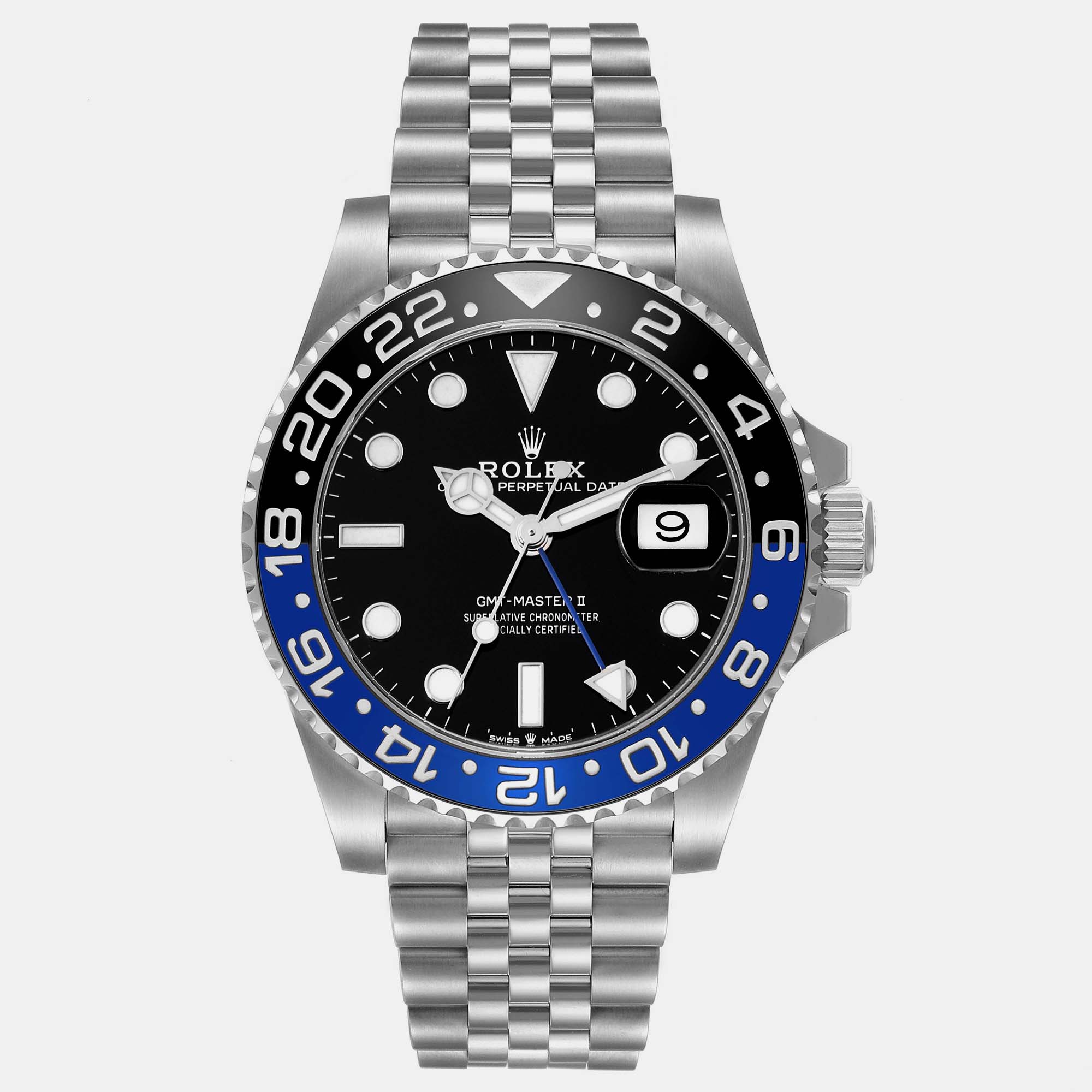 

Rolex GMT Master II Batgirl Black Blue Bezel Steel Mens Watch 126710 Unworn