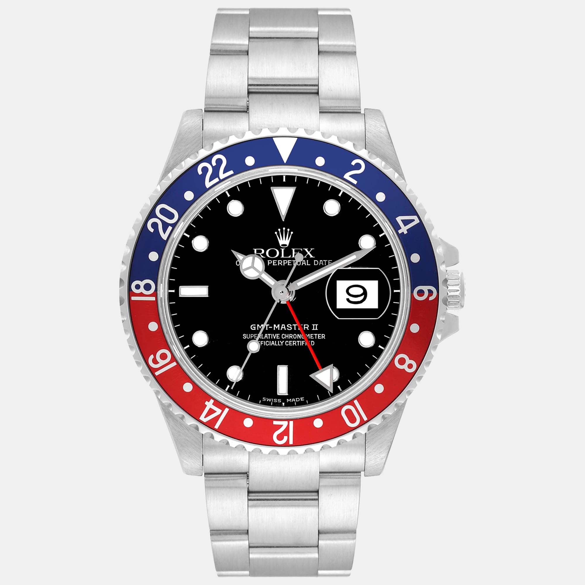 

Rolex GMT Master II Blue Red Pepsi Bezel Steel Men's Watch 40 mm, Black