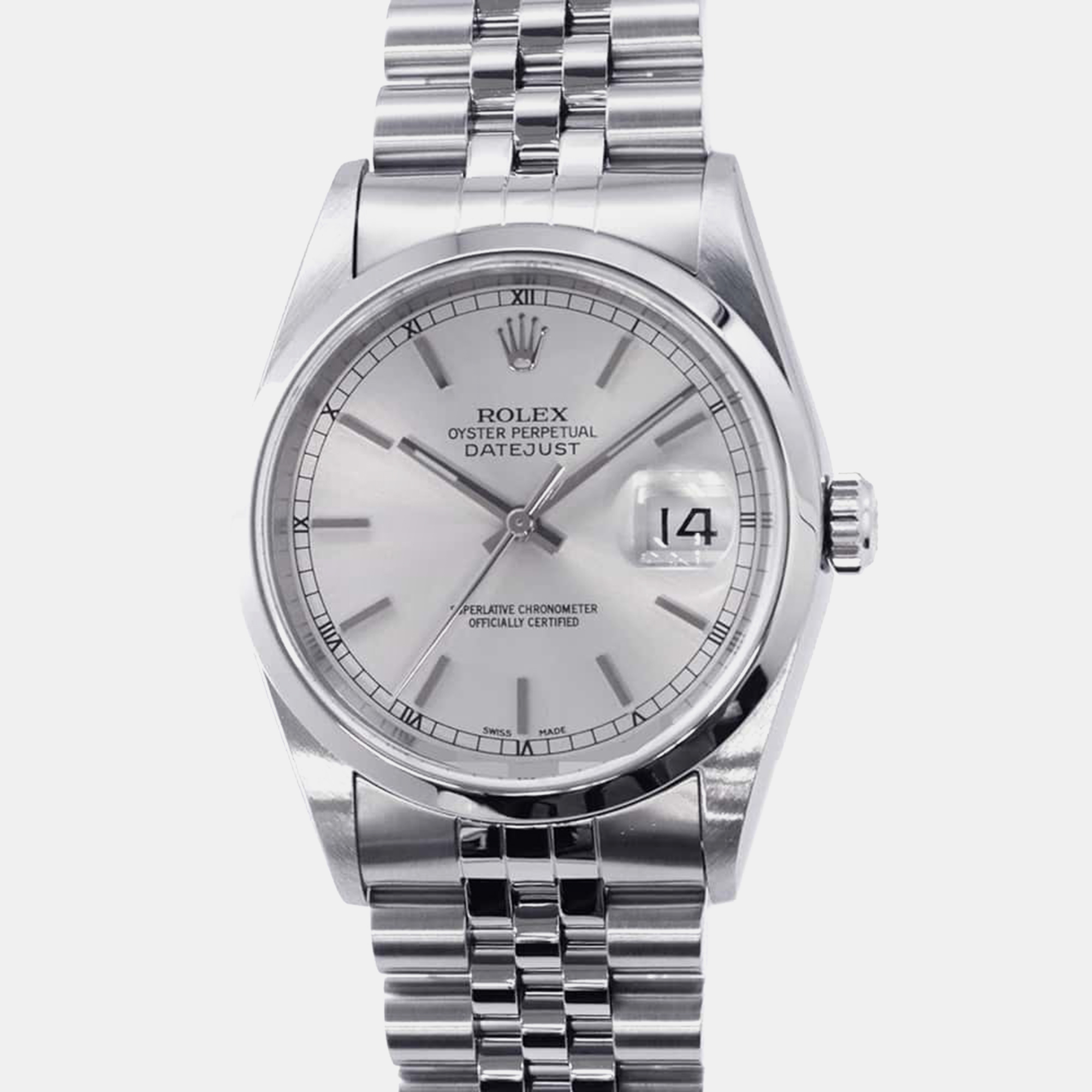 

Rolex Silver Stainless Steel Datejust 16200 Automatic Men's Wristwatch 36 mm