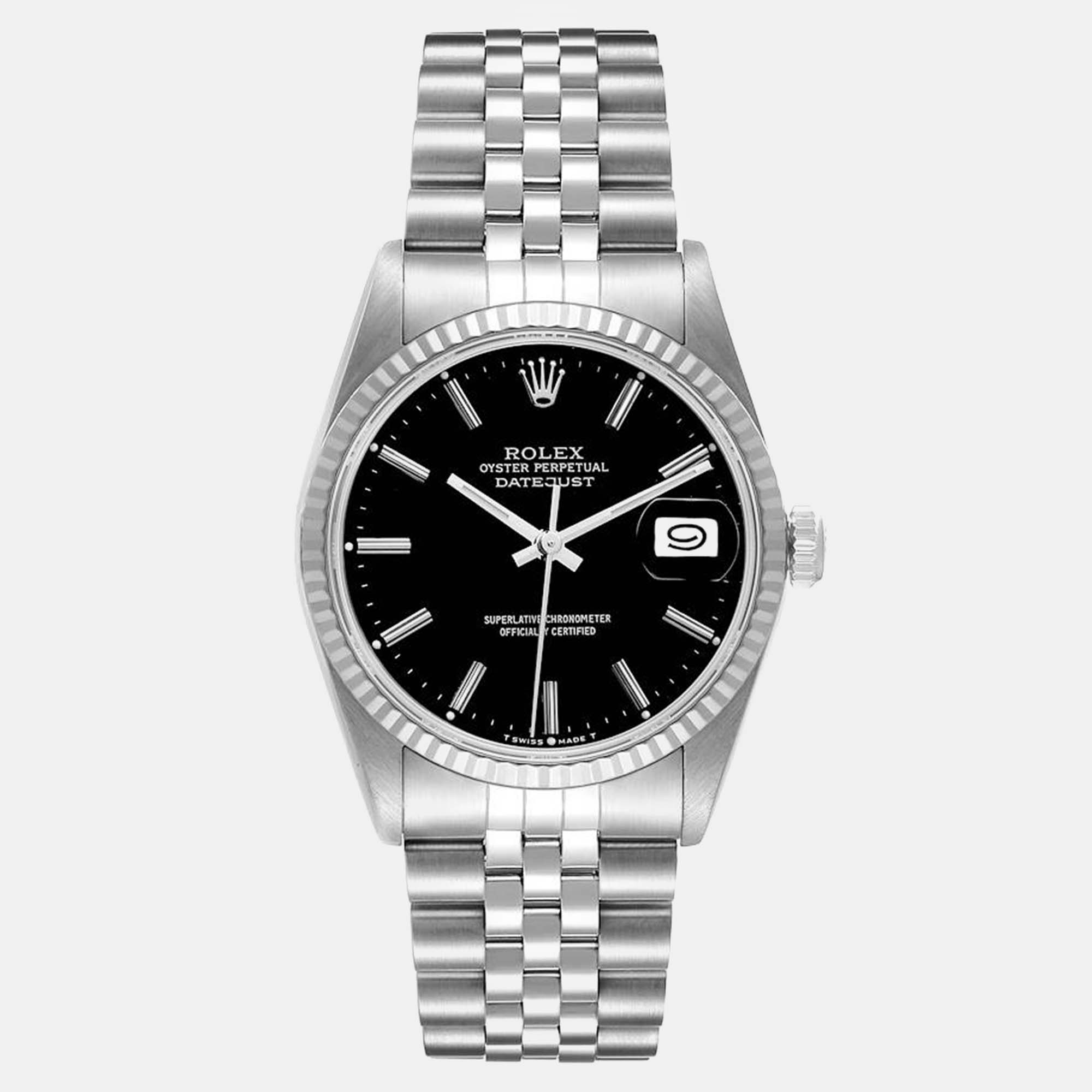 

Rolex Datejust Black Dial Steel White Gold Men's Watch 16234 36 mm