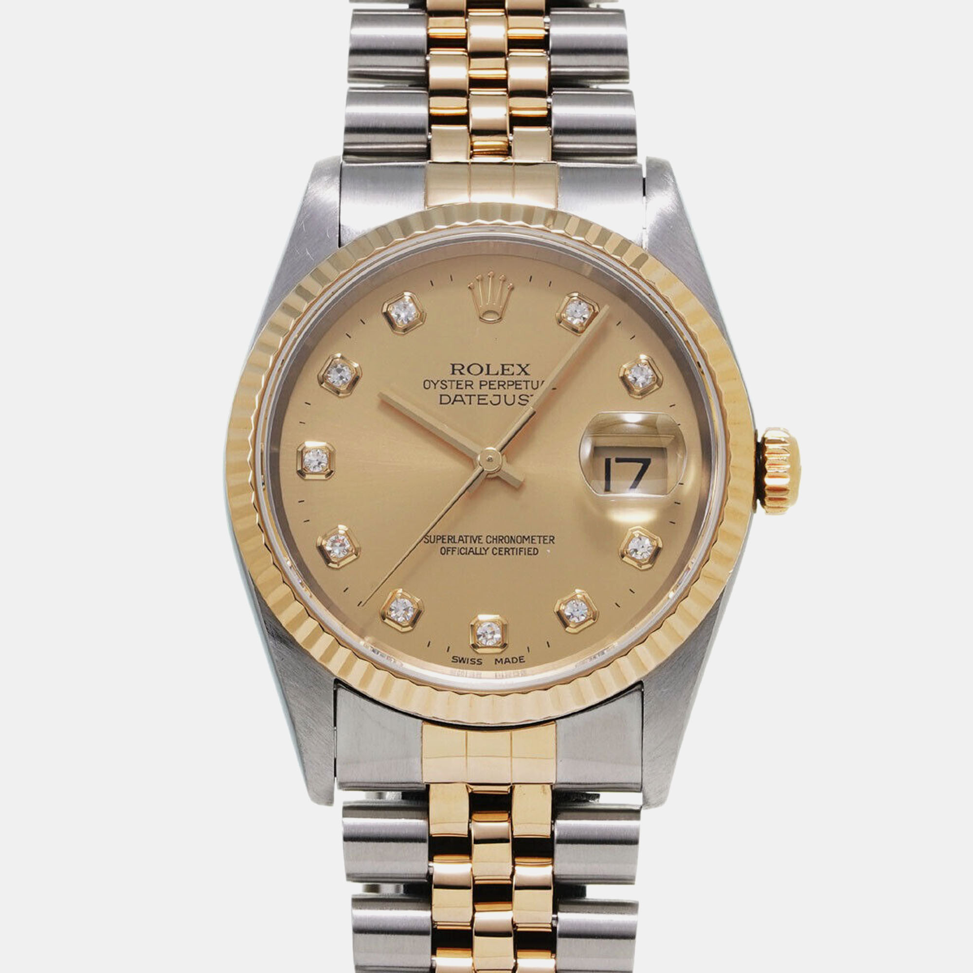 

Rolex Champagne Diamond 18k Yellow Gold Stainless Steel Datejust 16233 Automatic Men's Wristwatch 36 mm