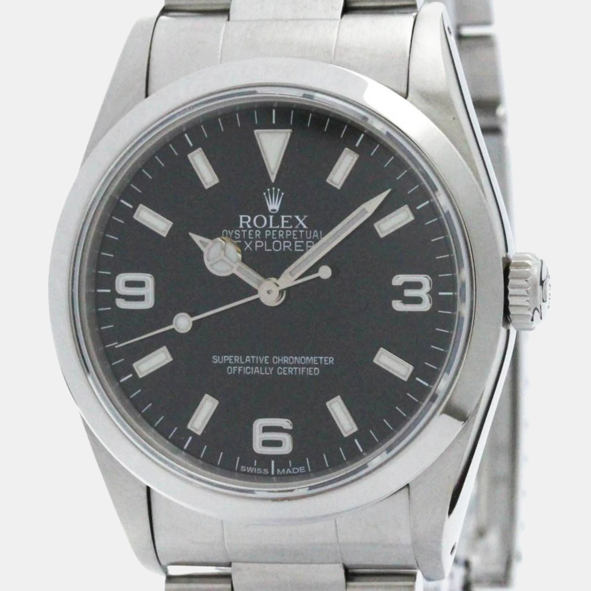 

Rolex Black Stainless Steel Explorer 14270 Automatic Men's Wristwatch 36 mm