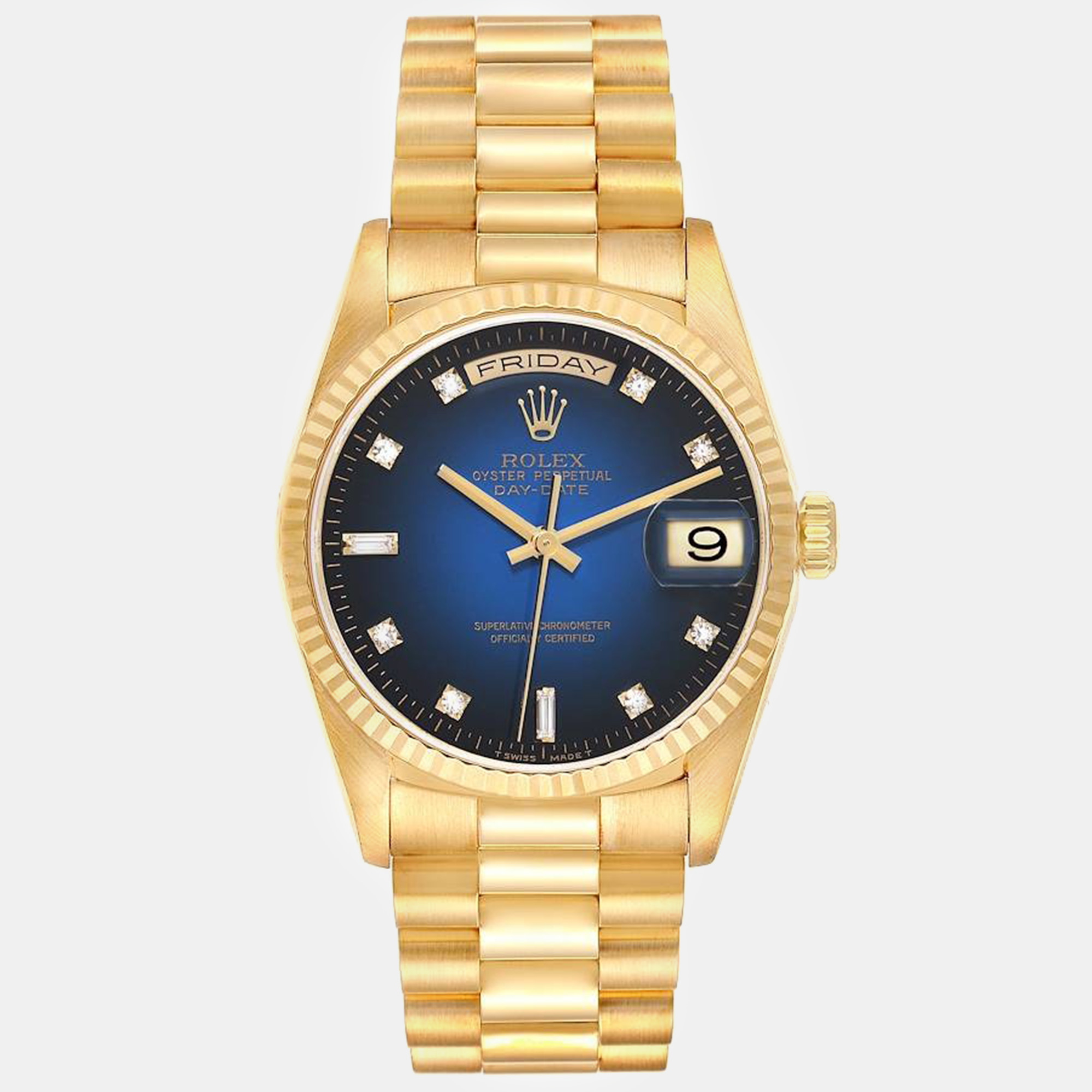 

Rolex President Day-Date Yellow Gold Vignette Diamond Dial Men's Watch 36.0 mm, Blue