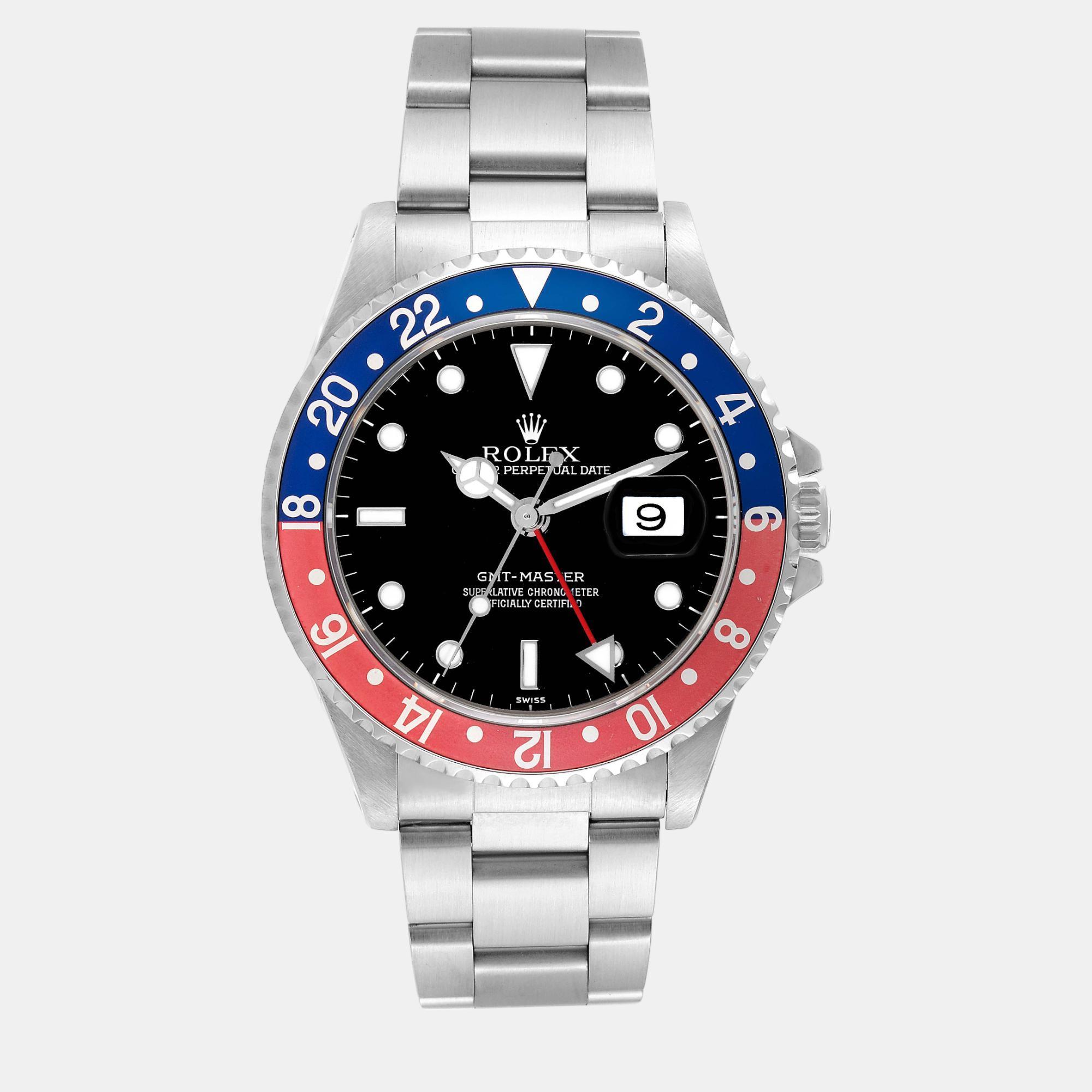 

Rolex GMT Master  Blue Red Pepsi Bezel Steel Men's Watch 16700 40 mm, Black