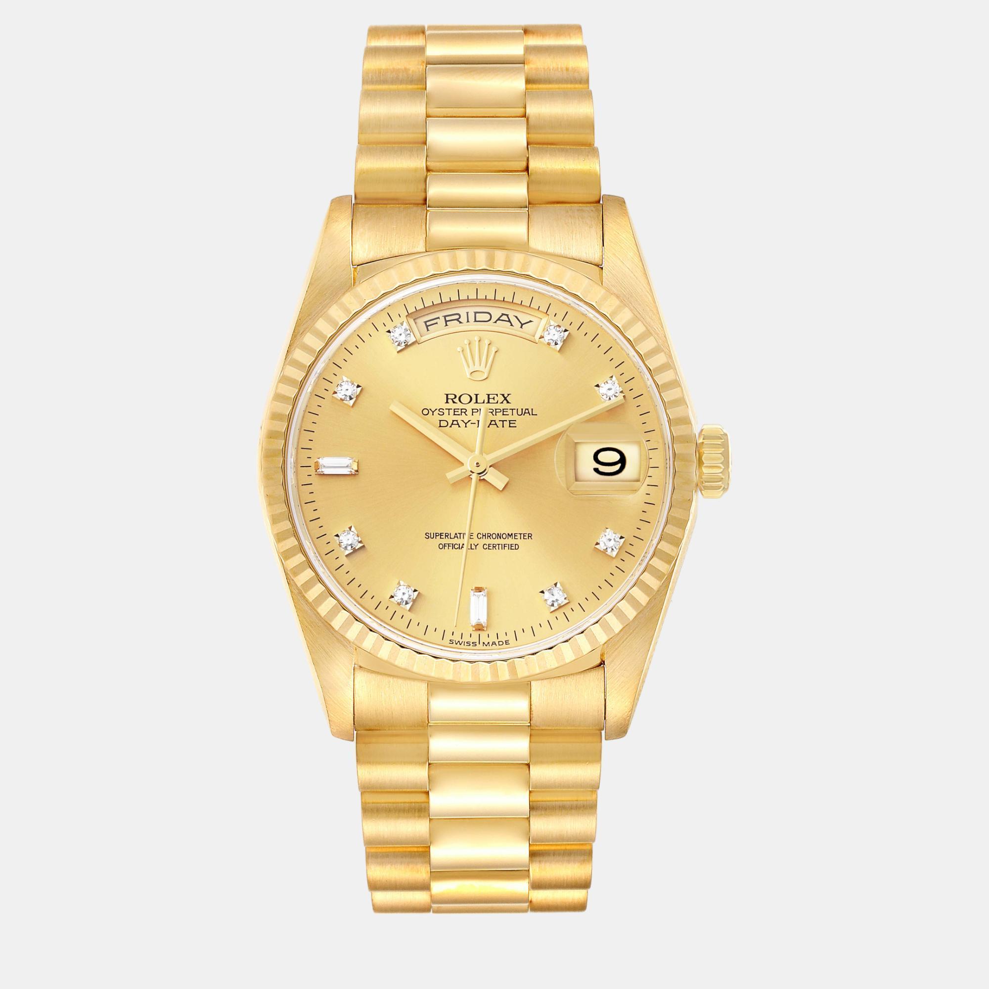 

Rolex President Day-Date Yellow Gold Diamond Dial Men's Watch 18238 36 mm