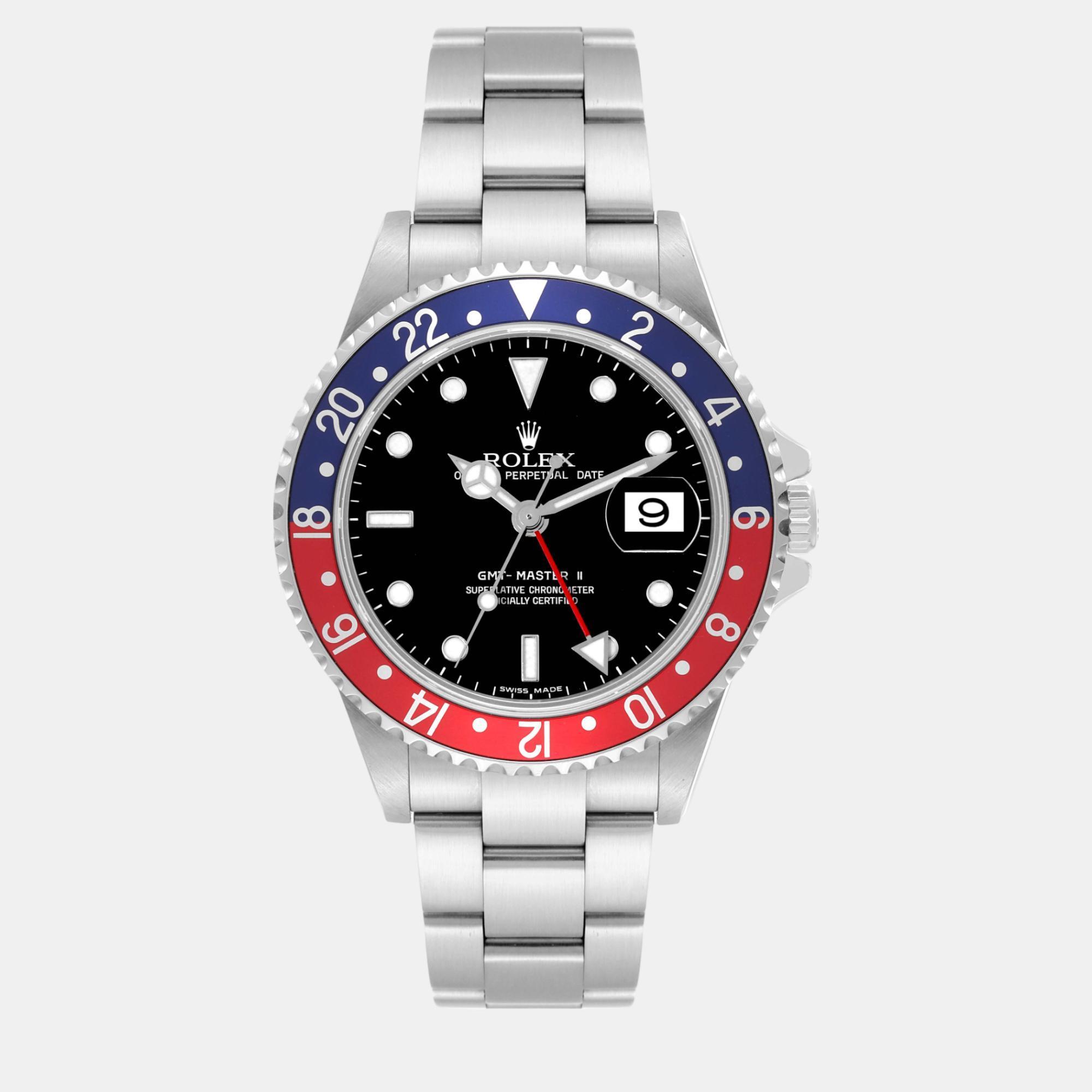 

Rolex GMT Master II Blue Red Pepsi Bezel Error Dial Steel Watch 16710 40 mm, Black