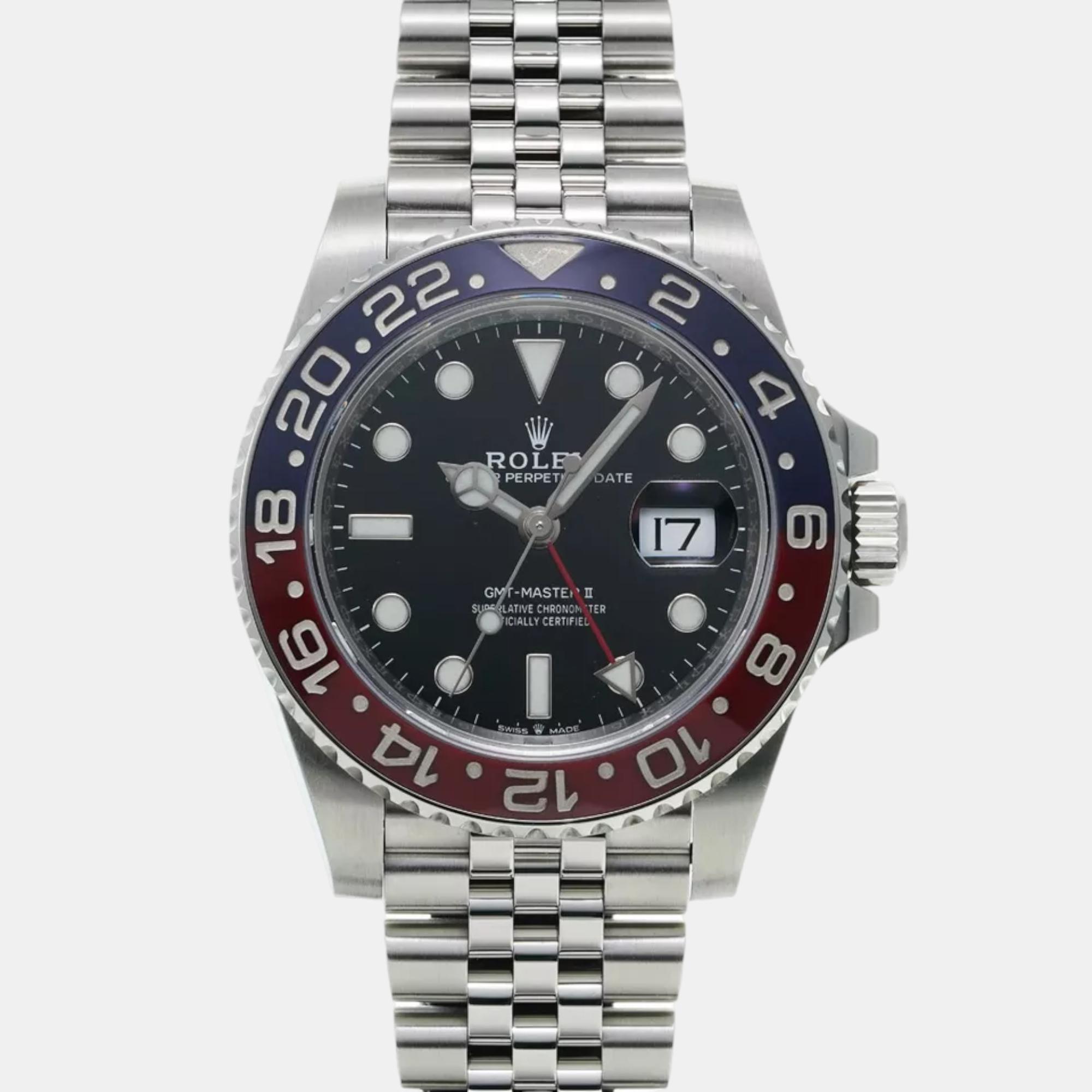 Pre-owned Rolex Black Stainless Steel Gmt-master Ii Automatic Men's Wristwatch 40 Mm