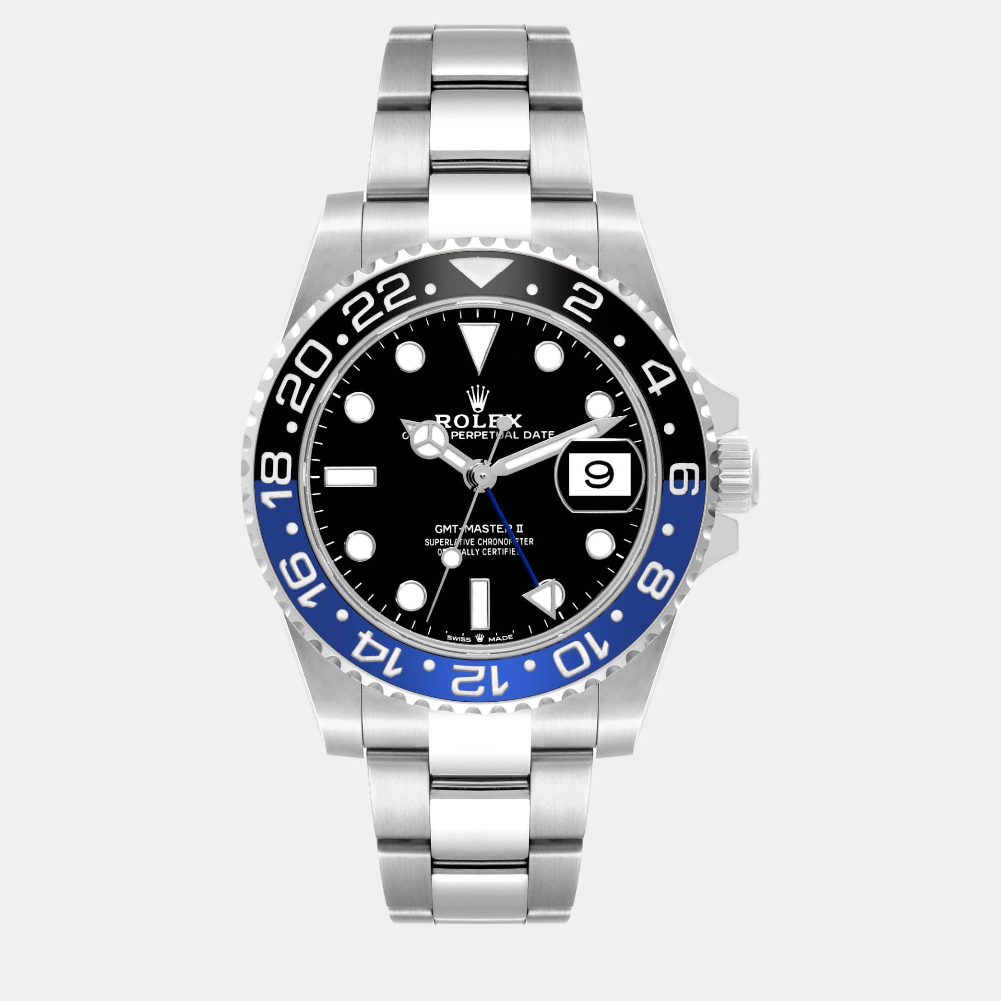 Pre-owned Rolex Gmt Master Ii Black Blue Batman Bezel Steel Men's Watch 126710 40 Mm