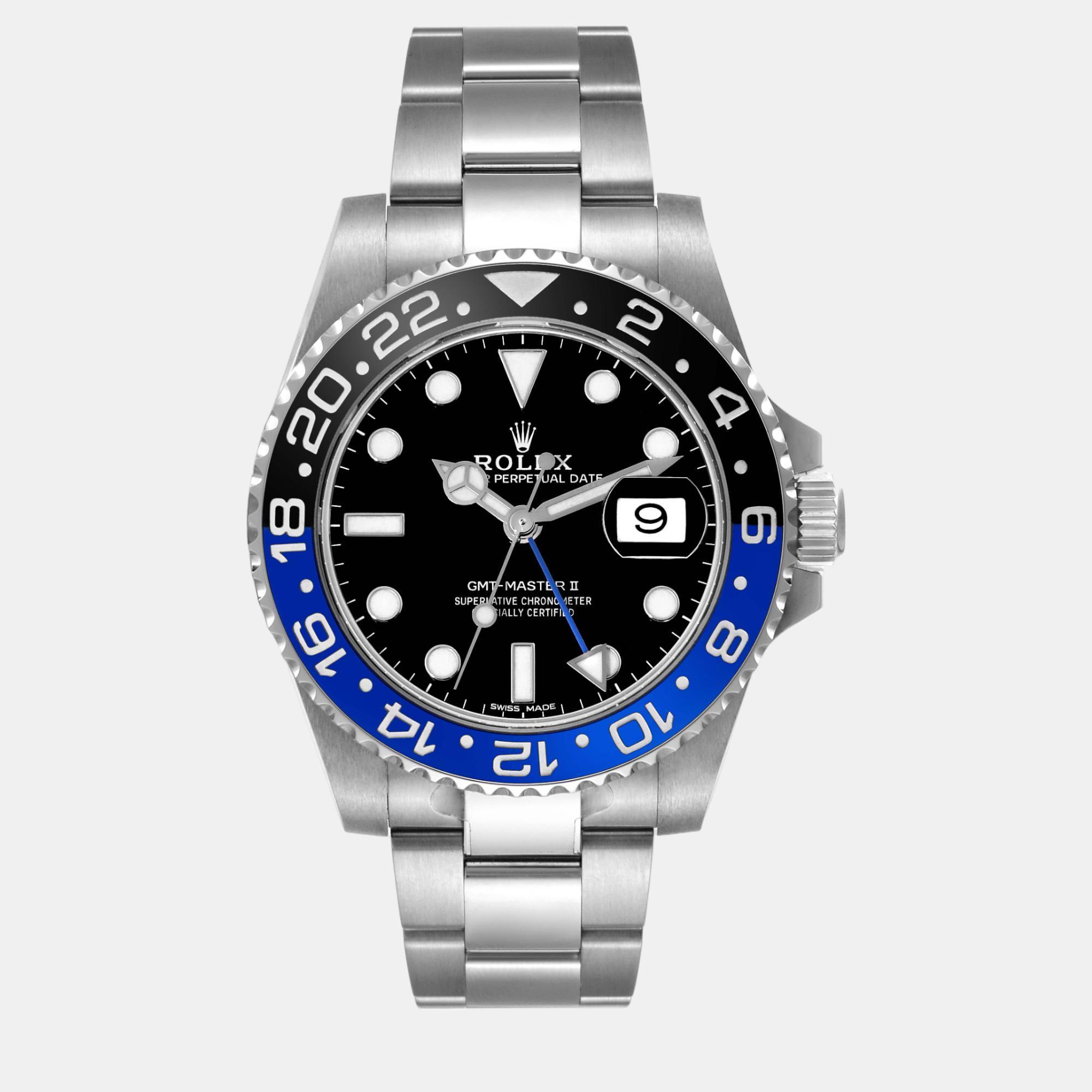 

Rolex GMT Master II Black Blue Batman Bezel Steel Men's Watch 40 mm