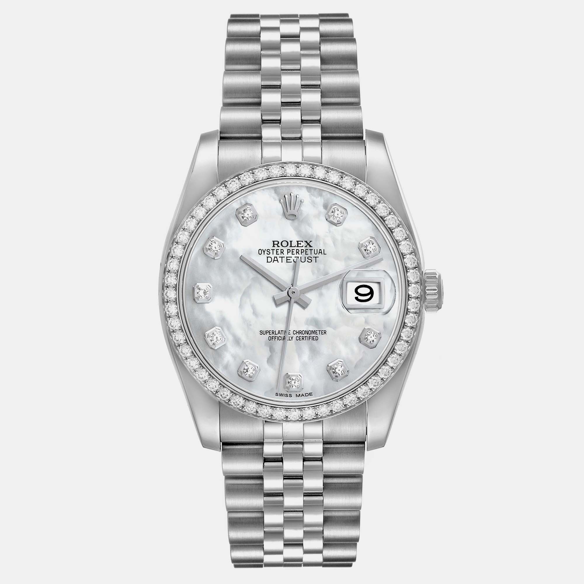 

Rolex Datejust Mother of Pearl Diamond Steel Men's Watch 36 mm, White