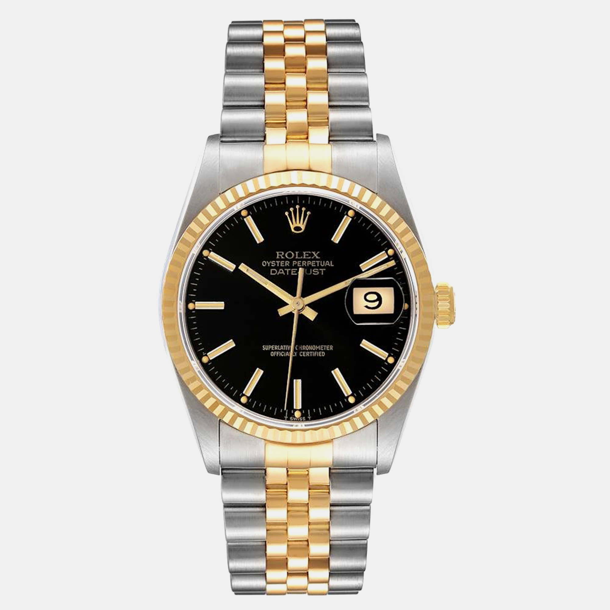 

Rolex Datejust Steel Yellow Gold Black Dial Men's Watch 16233 36 mm