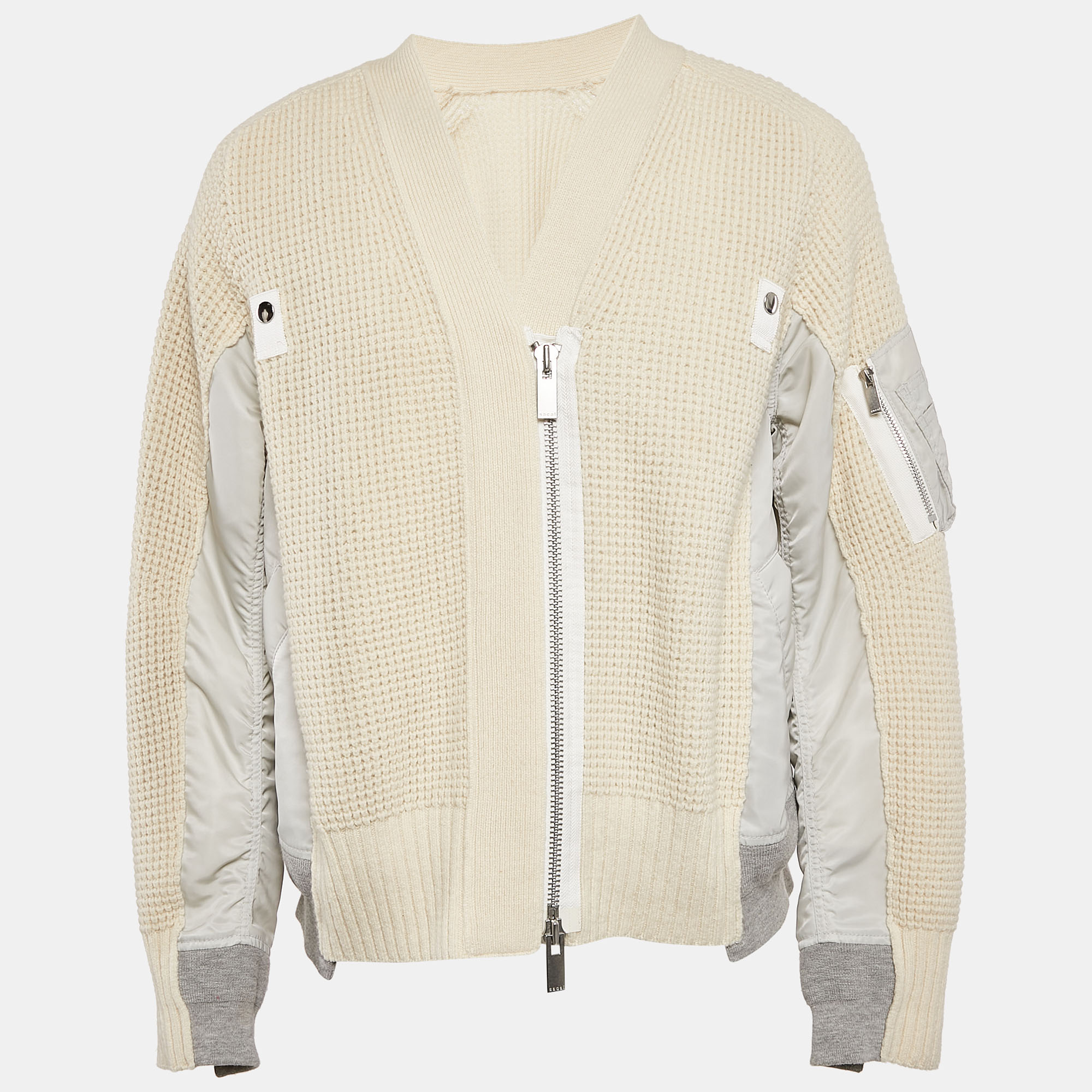 

Sacai Beige Crochet and Nylon Zip-Up Jacket L