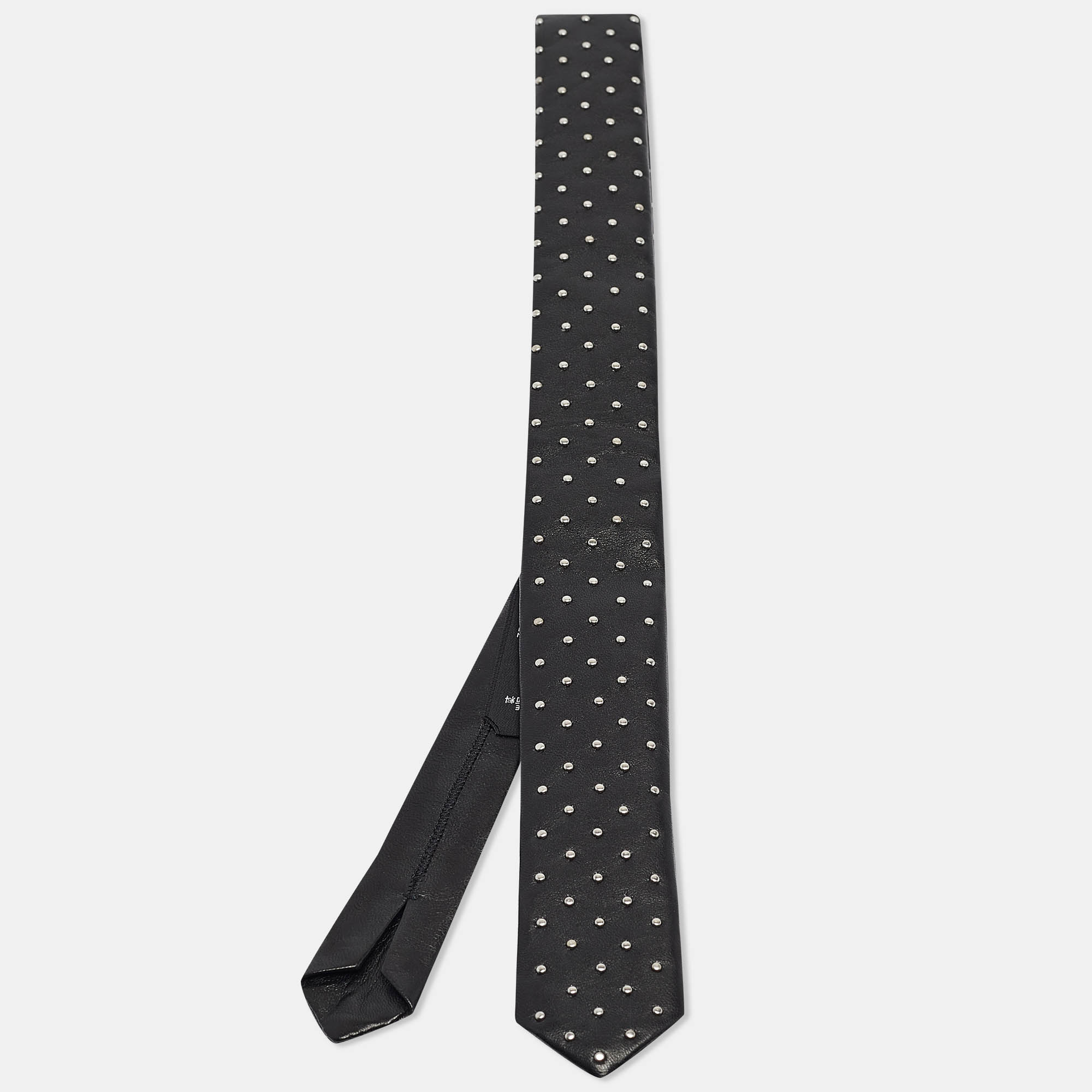 

Saint Laurent Black Microstuds Leather Skinny Tie