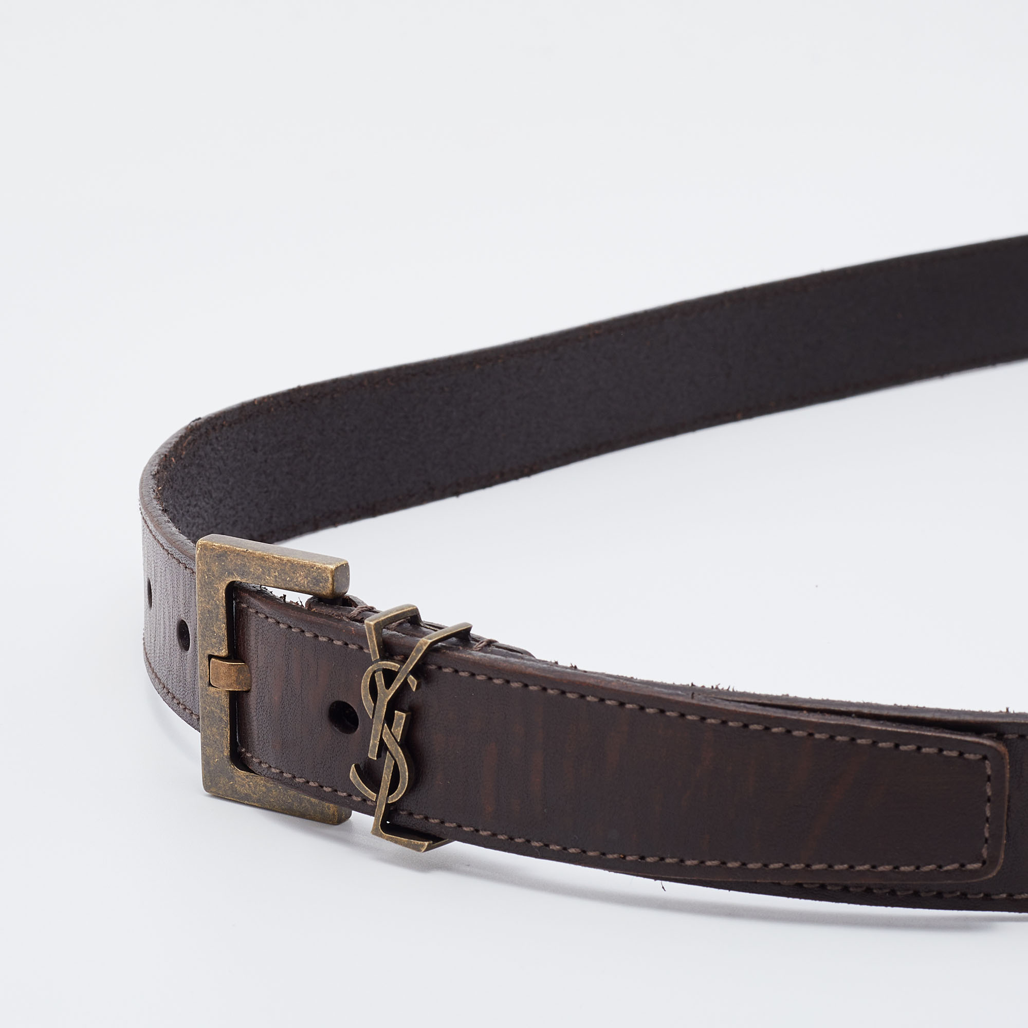 

Saint Laurent Brown Leather Monogram Keeper Belt Size